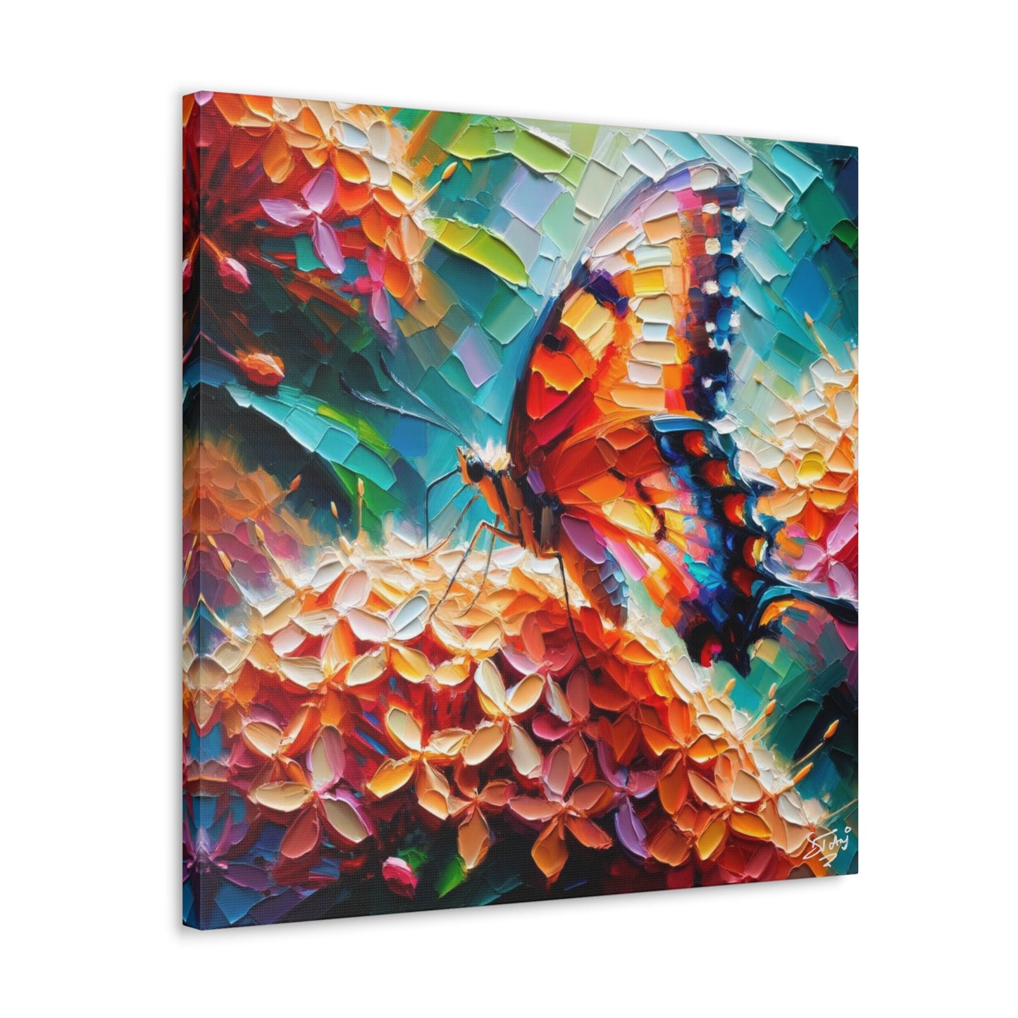 Art Print, Butterfly on Ixoras, Oil Finish, Caribbean Nature, Cultural, Heritage, Semi-Abstract, Canvas Gallery Wrap