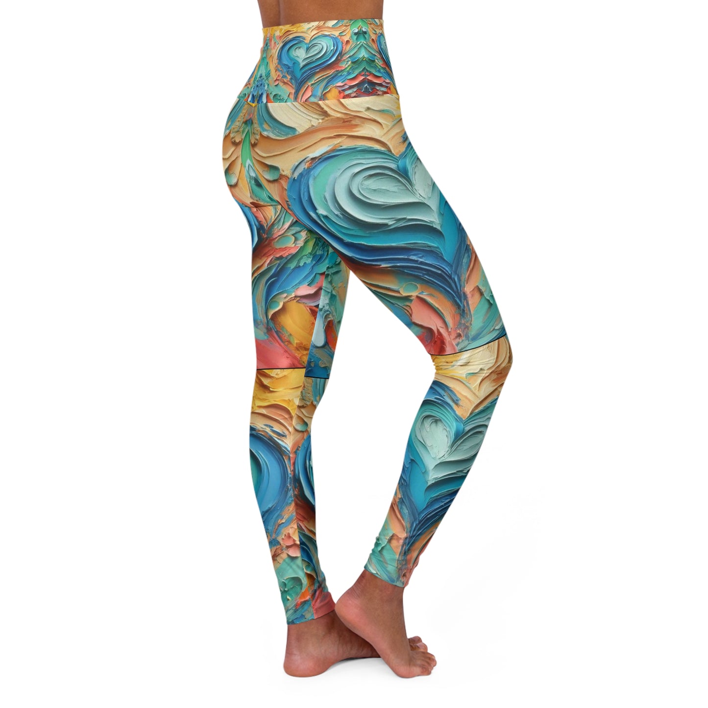 High Waisted Yoga Leggings (AOP) Abstract "Heart" Print