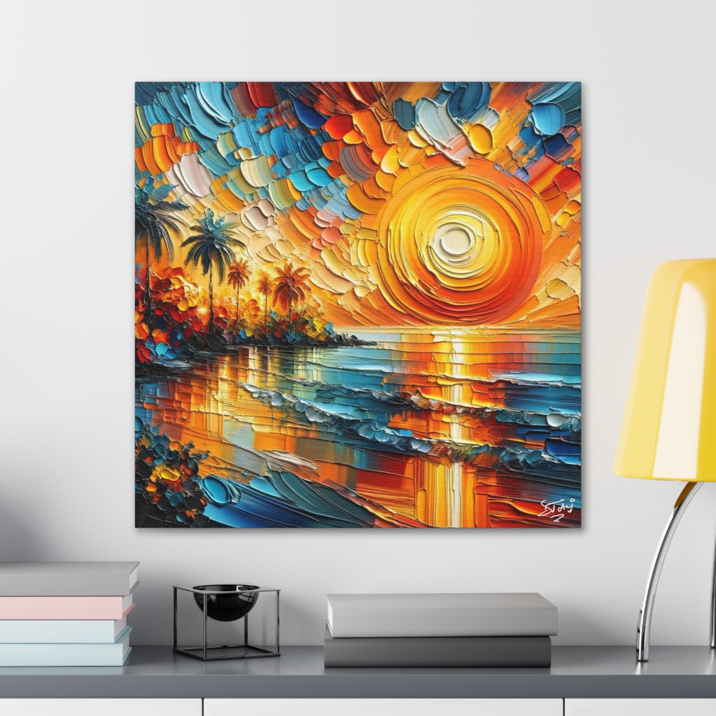 Art Print of Caribbean Sunset Beach Scene, West Indian Art, Canvas Gallery Wraps