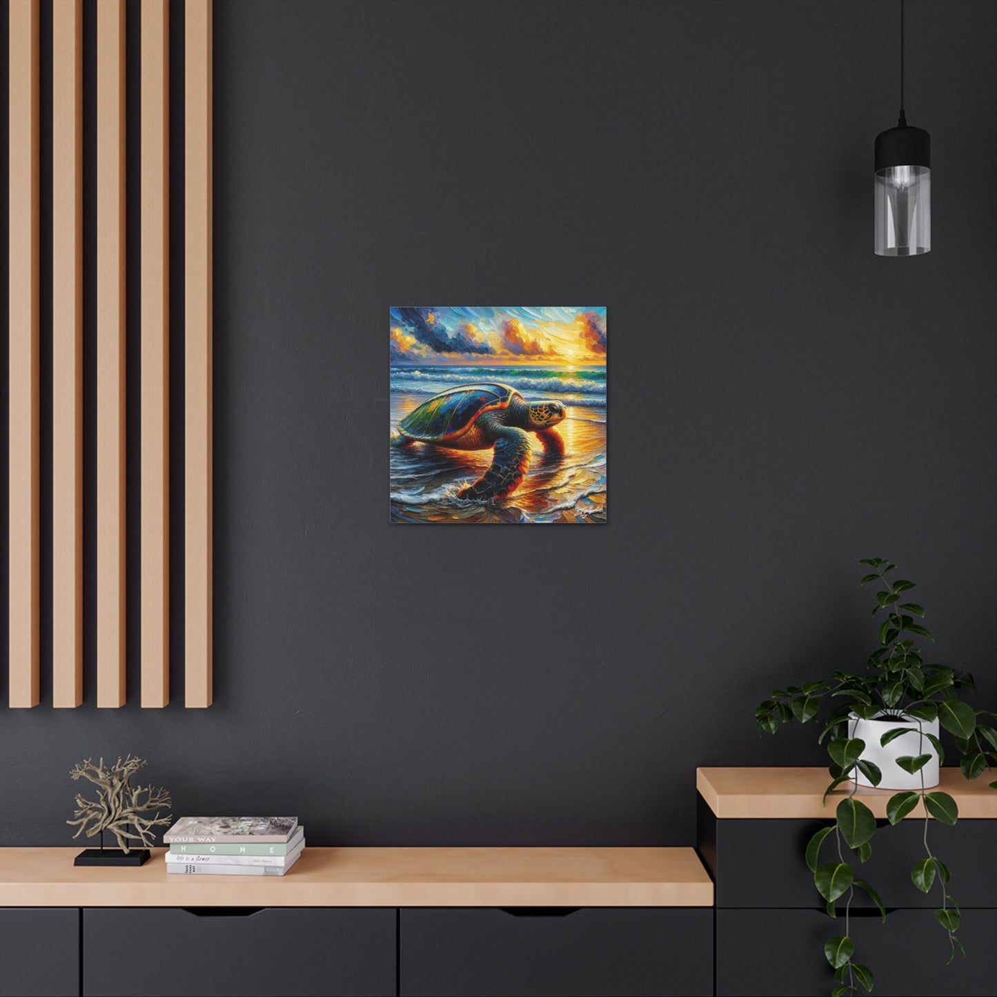 Art Print, Turtle at Sunset, Caribbean Wildlife, Oil Finish, Caribbean Nature, Culture, Heritage, Canvas Gallery Wrap