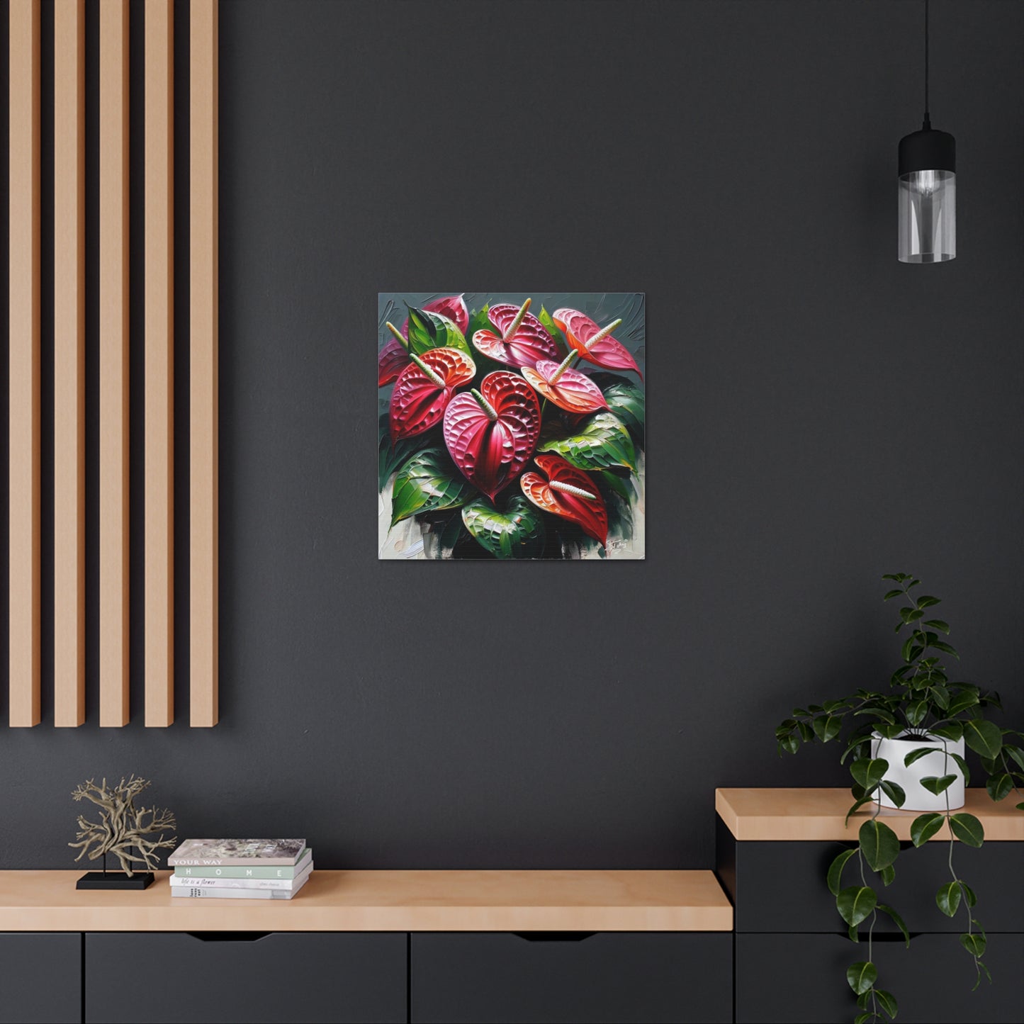 Print of Anthurium flowers with a vibrant, oil-painted finish, Canvas Gallery Wraps