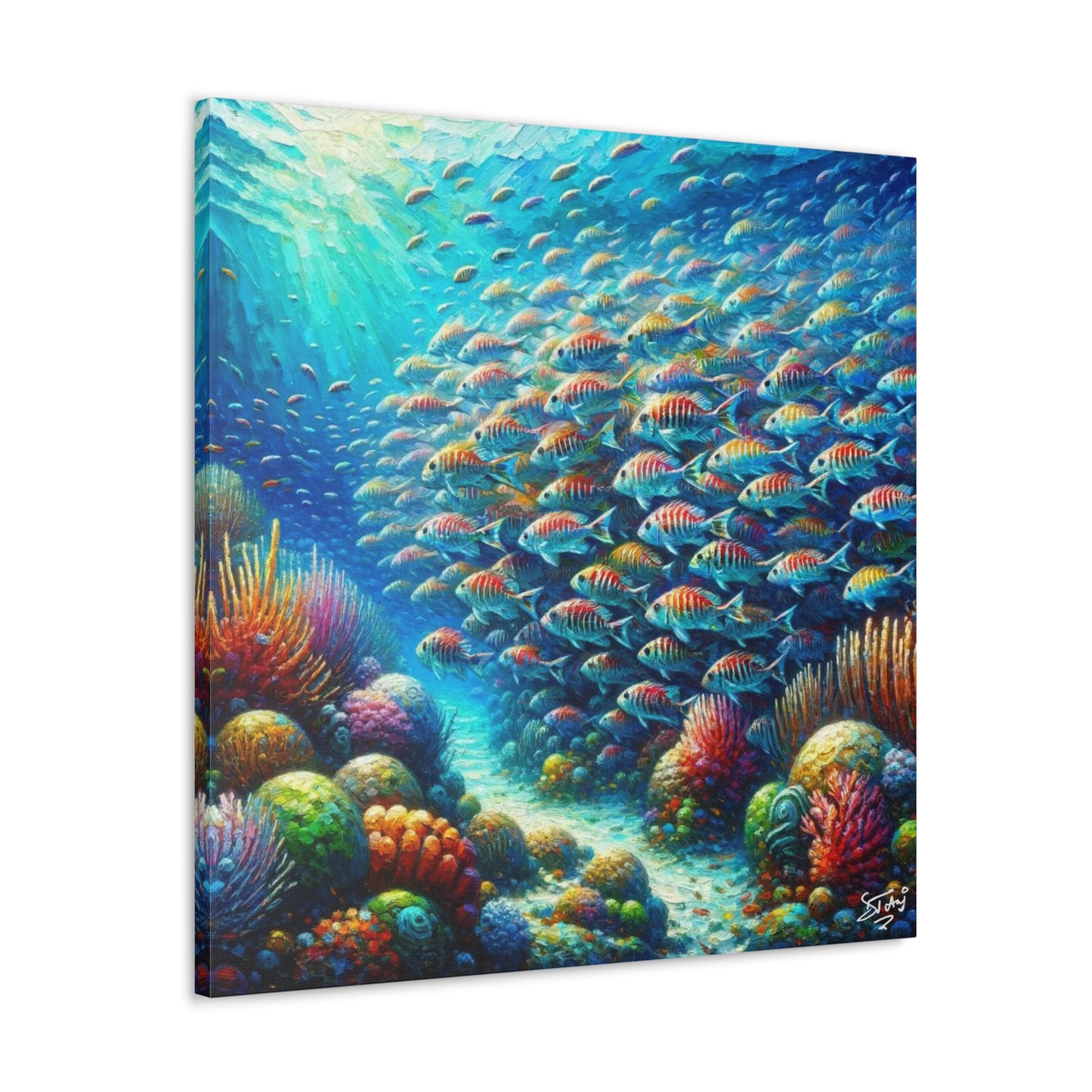 Art Print, School of Squirelfish, Oil Finish, Caribbean Nature, Canvas Gallery Wrap