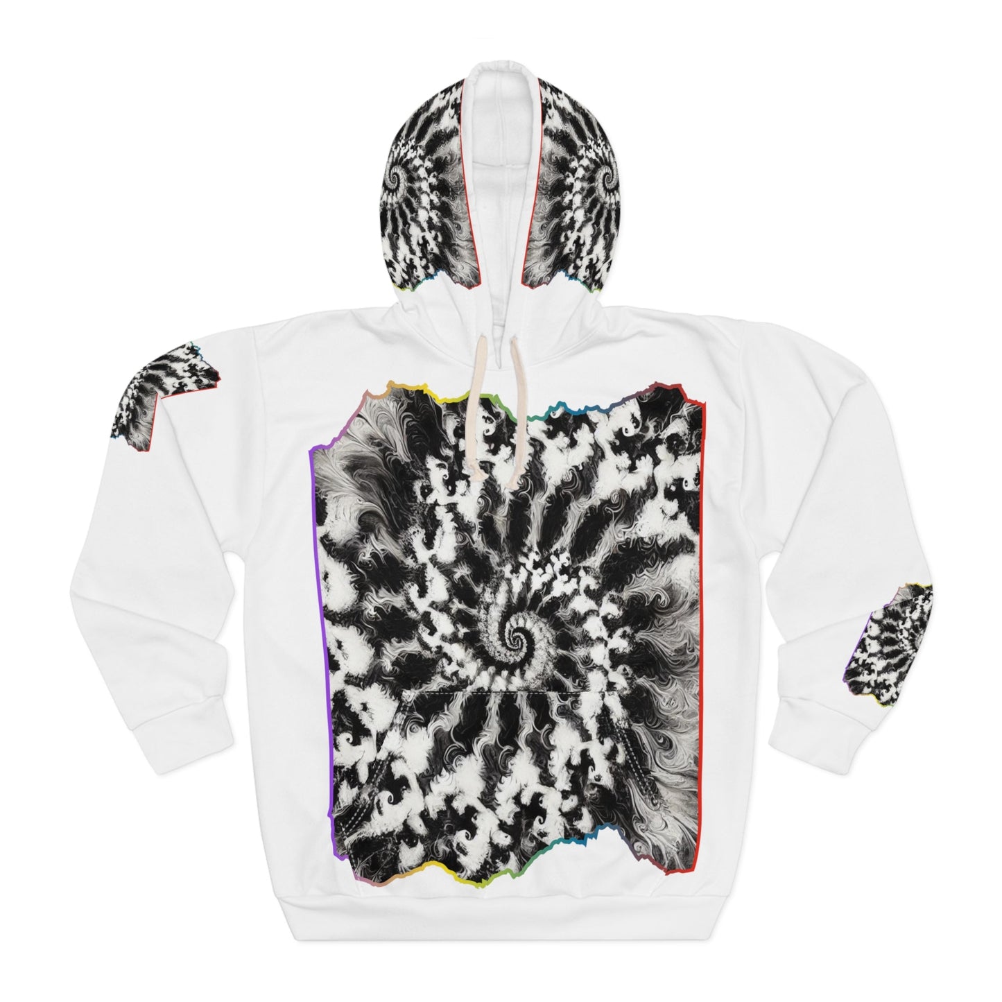 Unisex Pullover Hoodie (AOP) "B&W Tie-Dye Abstract Print"