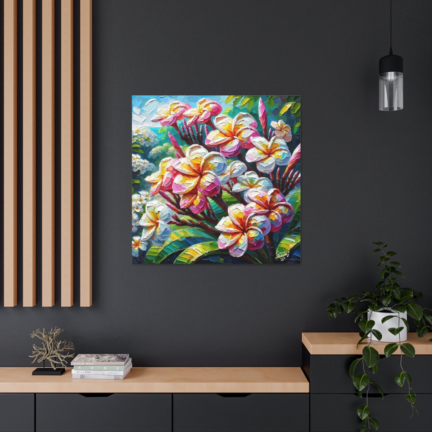 Art Print of Tropical Flowers, Oil Finish, West Indian Art, Canvas Gallery Wraps