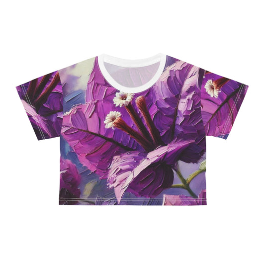 Women's Silky Soft Crop Tee (AOP) Purple Floral Print