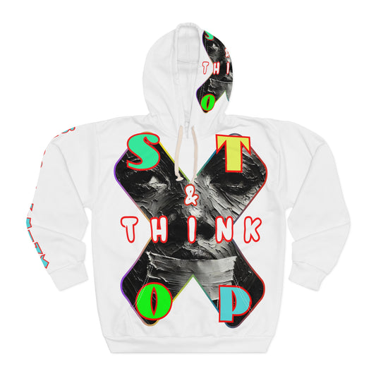 Unisex Pullover Hoodie (AOP) "Stop & Think"