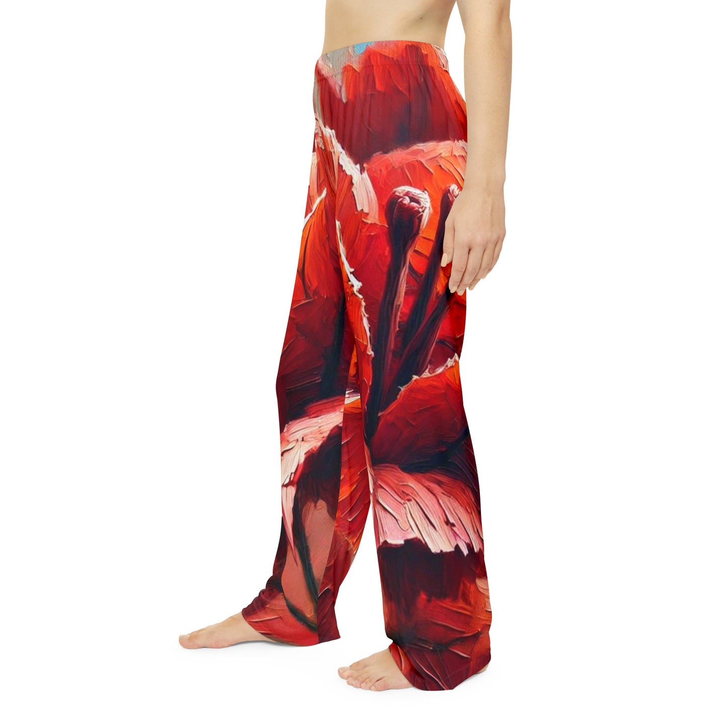 Women's Brushed Polyester Lounge Pants (AOP) Red Floral Print