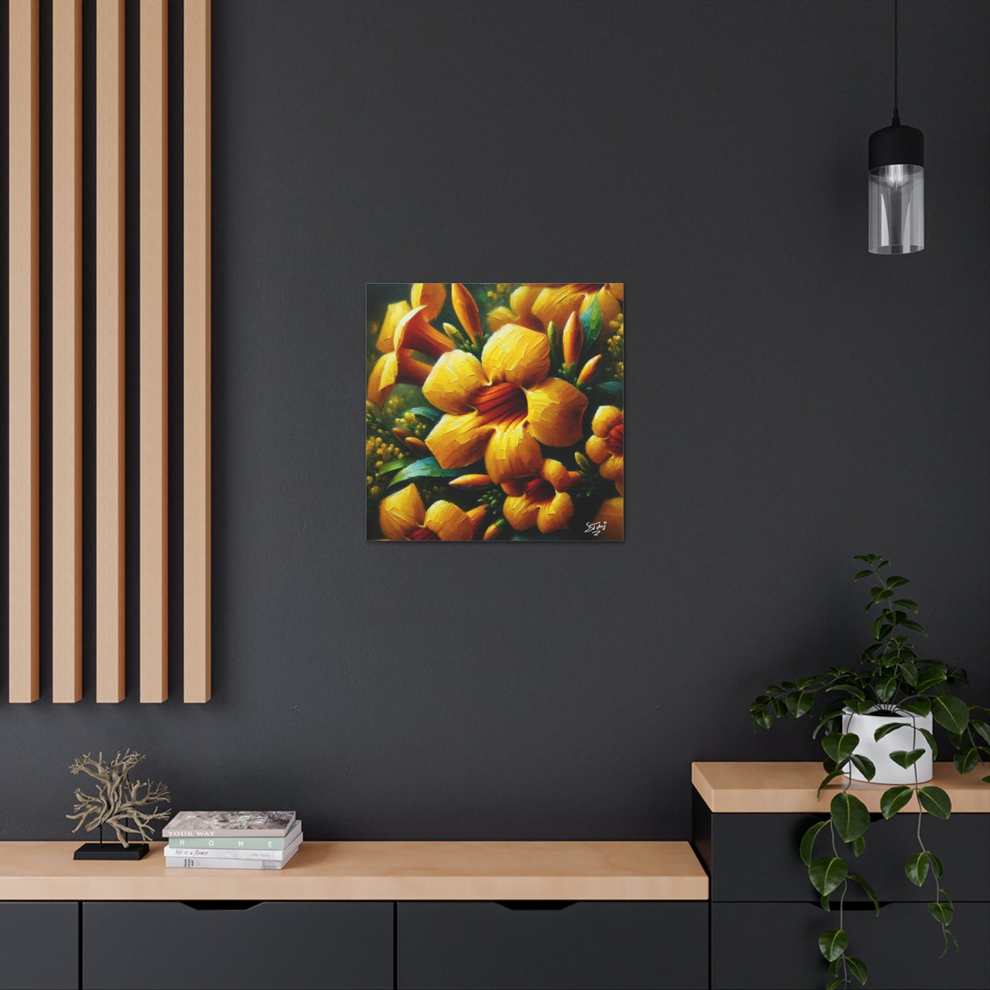 Print#3 of Yellow Allamanda Flowers, Oil Paint Finish, Caribbean, Tropical, Canvas Gallery Wraps