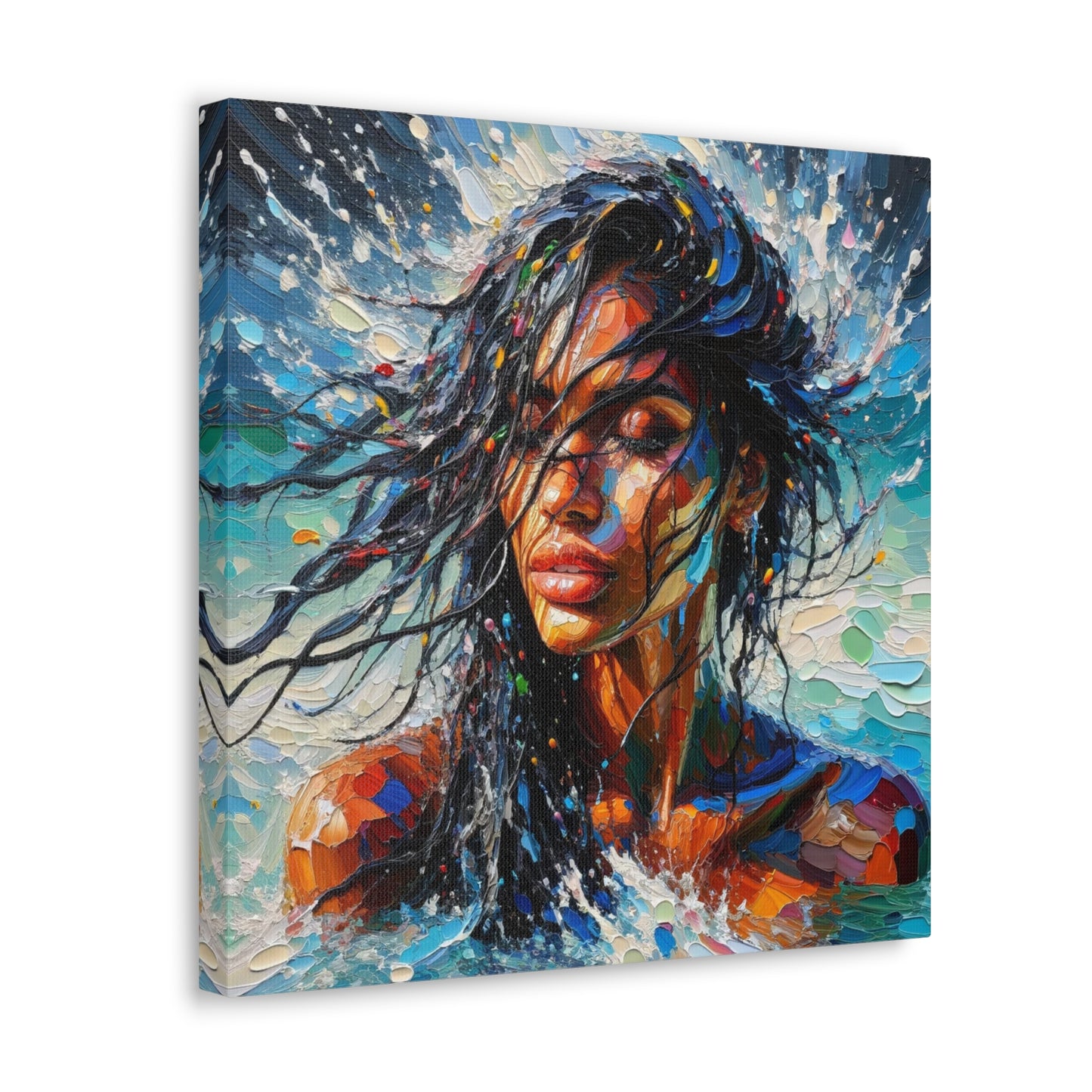 Art Print of Trini Woman - Chilling in the Caribbean Sea, Oil Finish, West Indian Ethnicity, Cultural, Heritage Art, Canvas Gallery Wraps