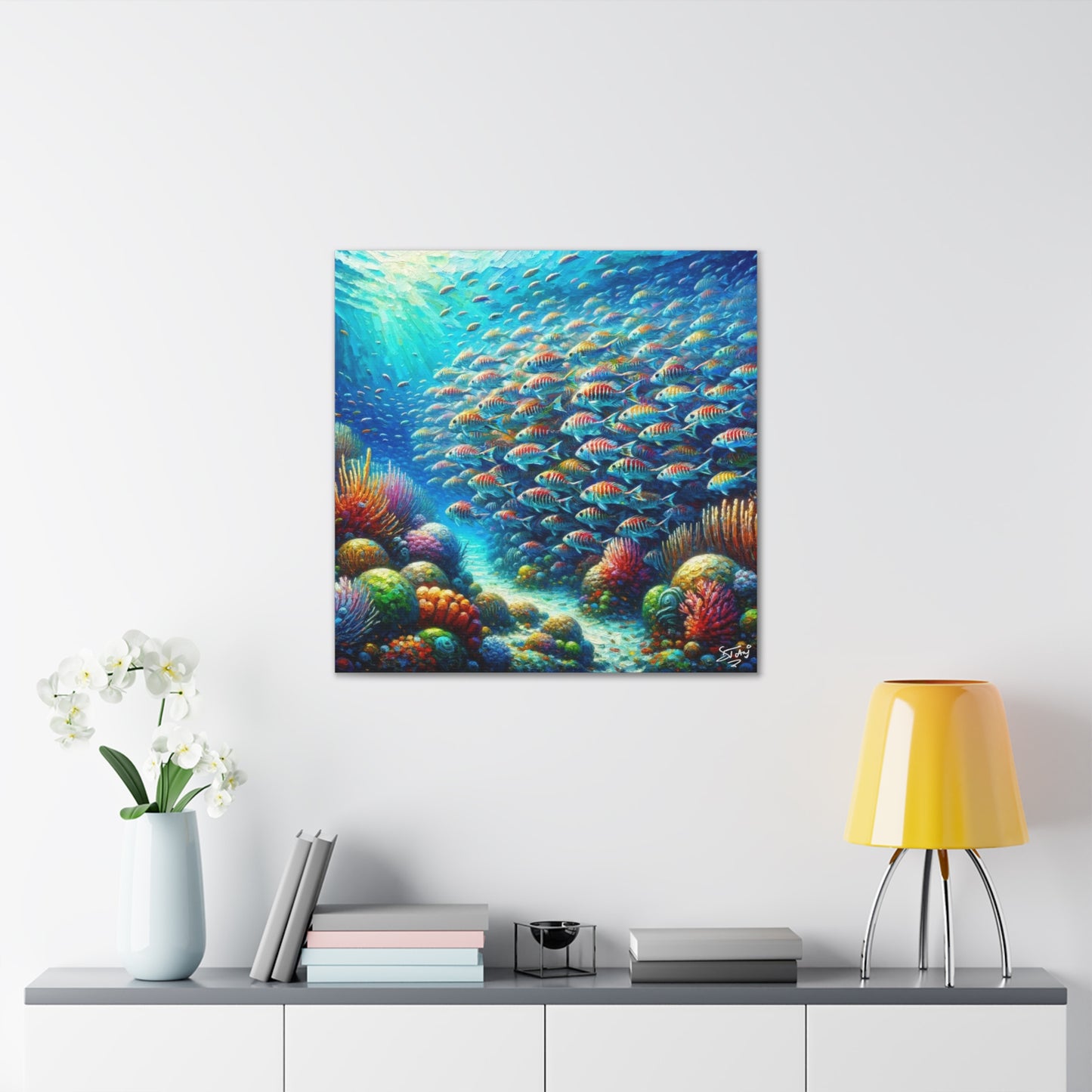 Art Print, School of Squirelfish, Oil Finish, Caribbean Nature, Canvas Gallery Wrap