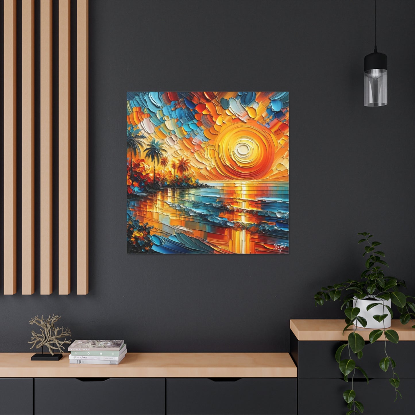 Art Print of Caribbean Sunset Beach Scene, West Indian Art, Canvas Gallery Wraps