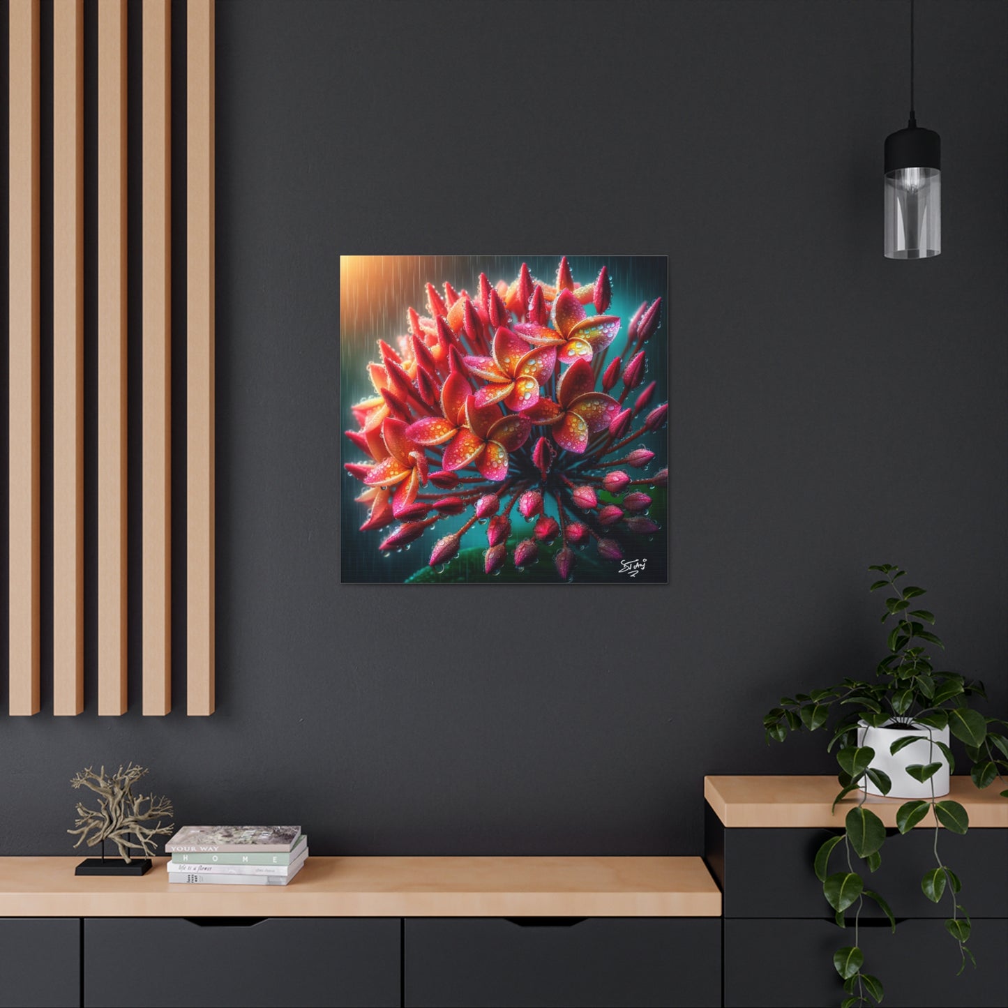 Print #2 of Ixora Flower in The Rain, Caribbean, Vibrant and Vivid Colors of Ixora flowers, Trinidad and Tobago, Canvas Gallery Wraps