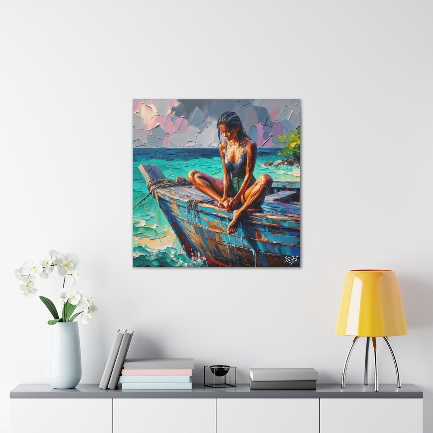 Art Print, Indo-Caribbean Woman, Oil Finish, West Indian Ethnicity, Cultural, Heritage, Semi-Abstract, Canvas Gallery Wrap