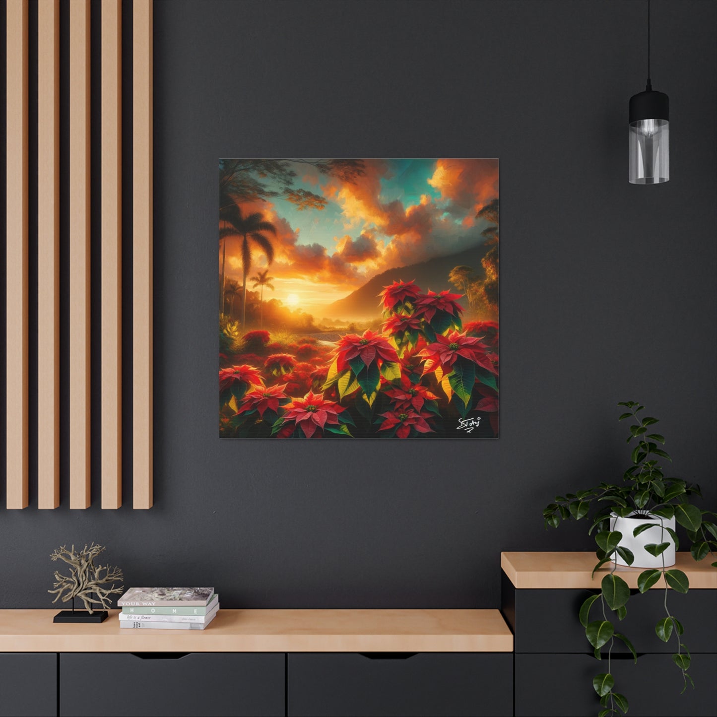 Print of Wild Poinsettia Plants in the Caribbean During Sunset, Trinidad and Tobago, Canvas Gallery Wraps