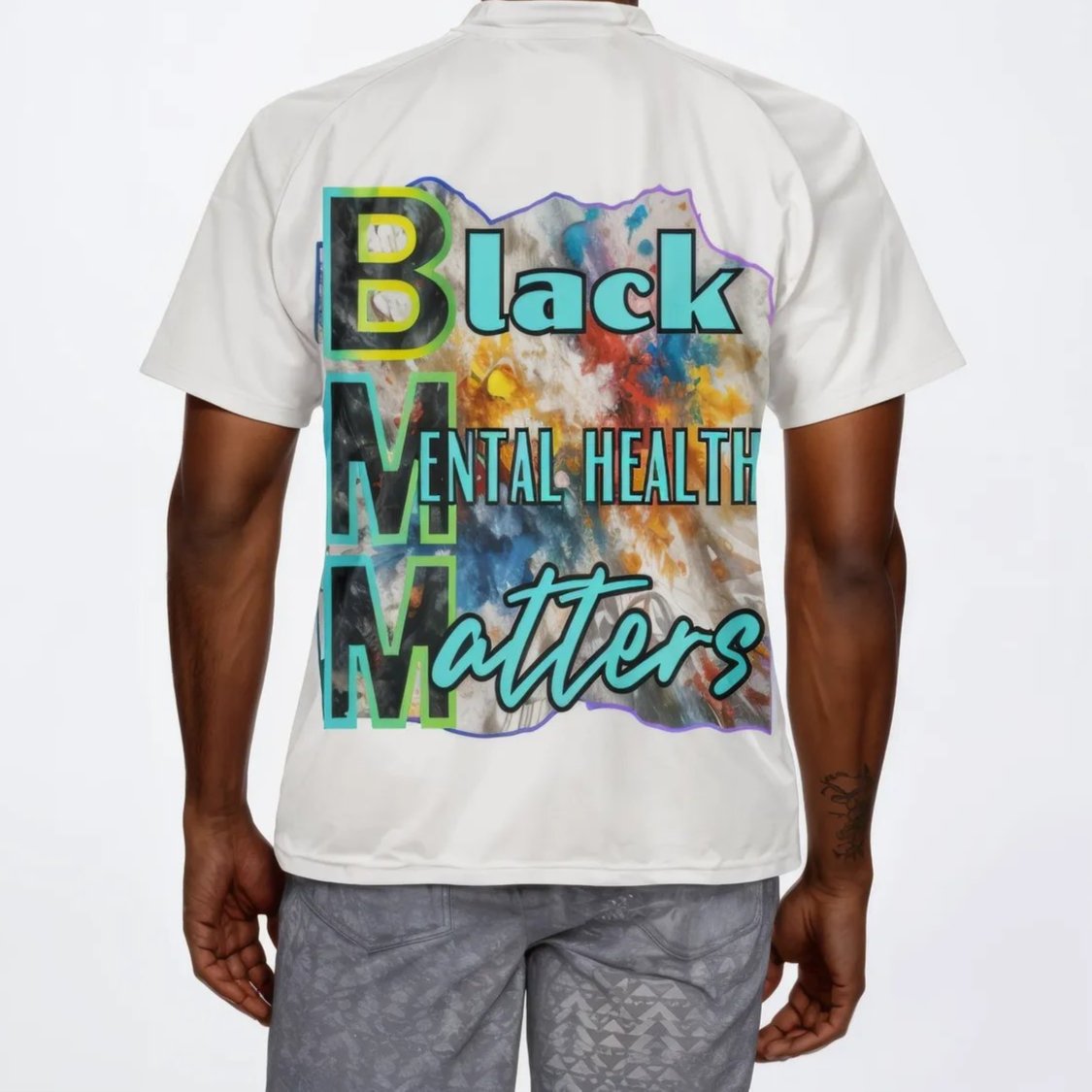 Men's V-Neck Polyester T-Shirt "Black Mental Health Matters"