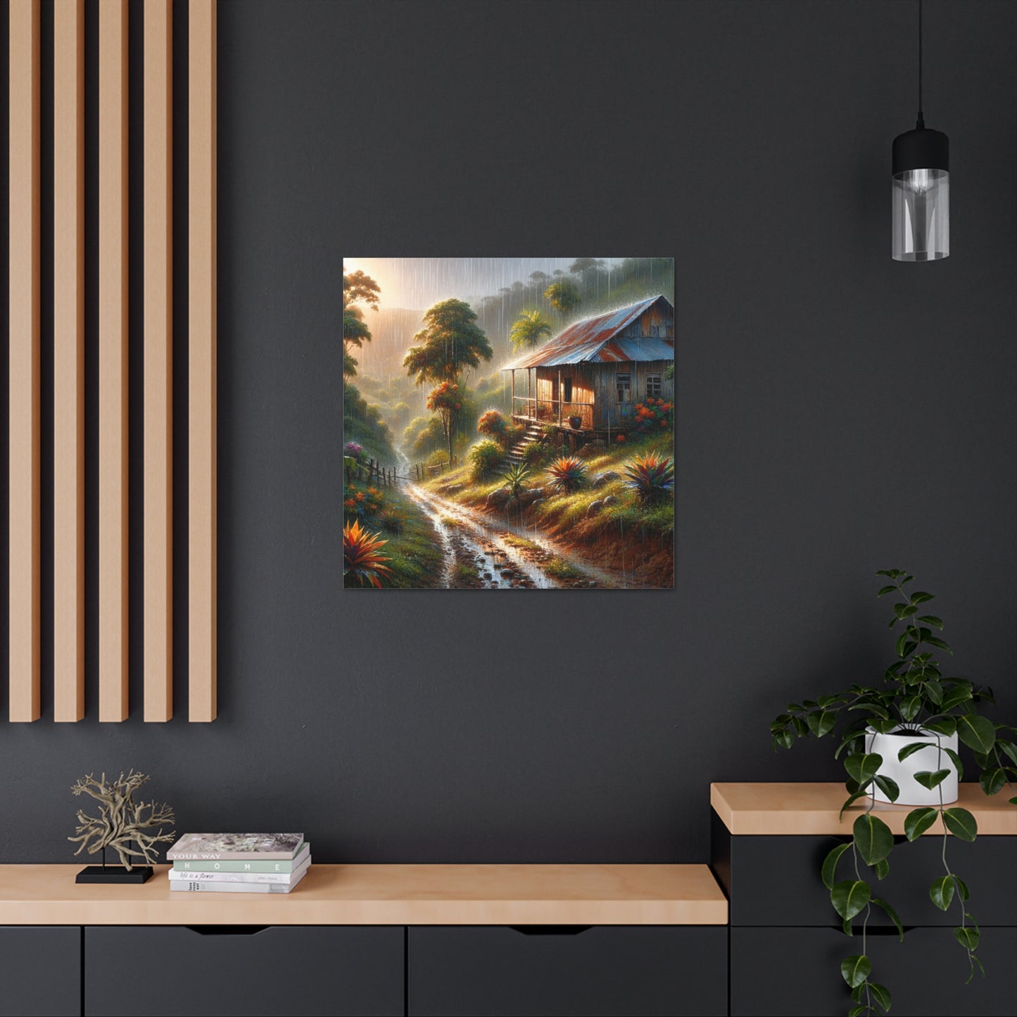 Art Print#2, Old Wooden House in the Trinidad and Tobago Countryside, including a few untamed croton plants, Canvas Gallery Wraps