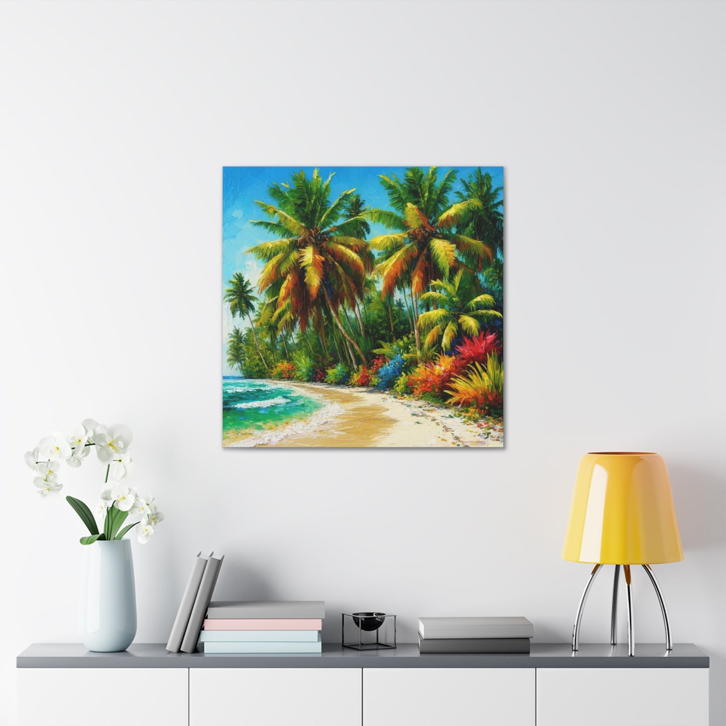 Art Print of Caribbean Beach Scene, Oil Painting, West Indian Art, Canvas Gallery Wraps