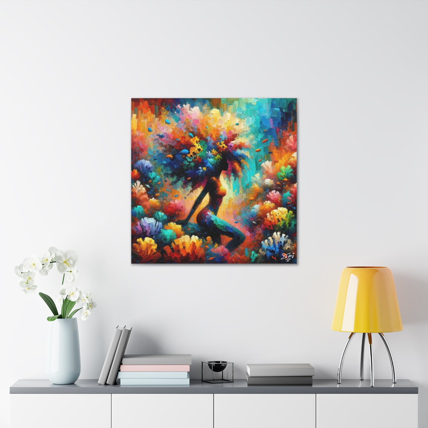 Art Print, Afro-Caribbean Woman, "Under Water" Oil Finish, West Indian Ethnicity, Cultural, Heritage, Abstract, Canvas Gallery Wrap