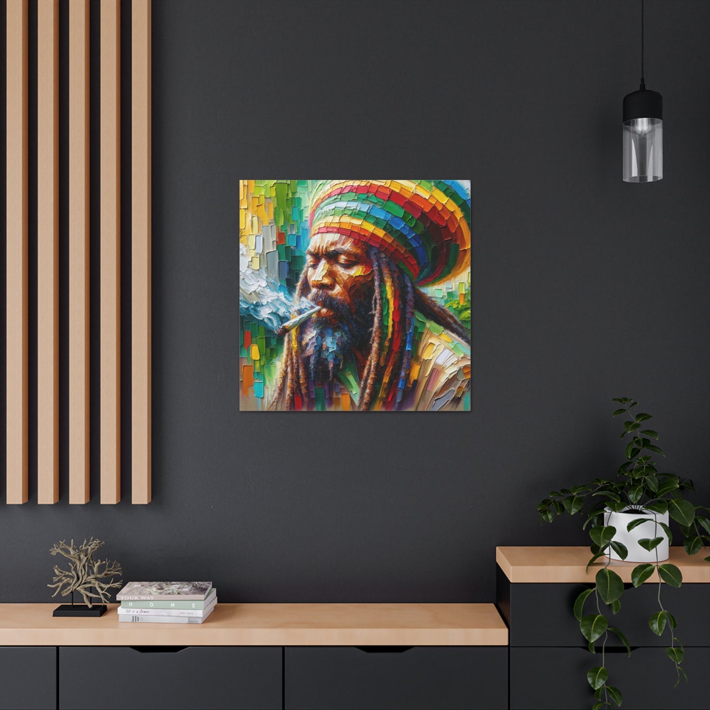 Art Print of Rastaman#2, Oil Finish, West Indian Ethnicity, Cultural, Heritage, Afro-Caribbean Man, Semi-Abstract, Canvas Gallery Wrap