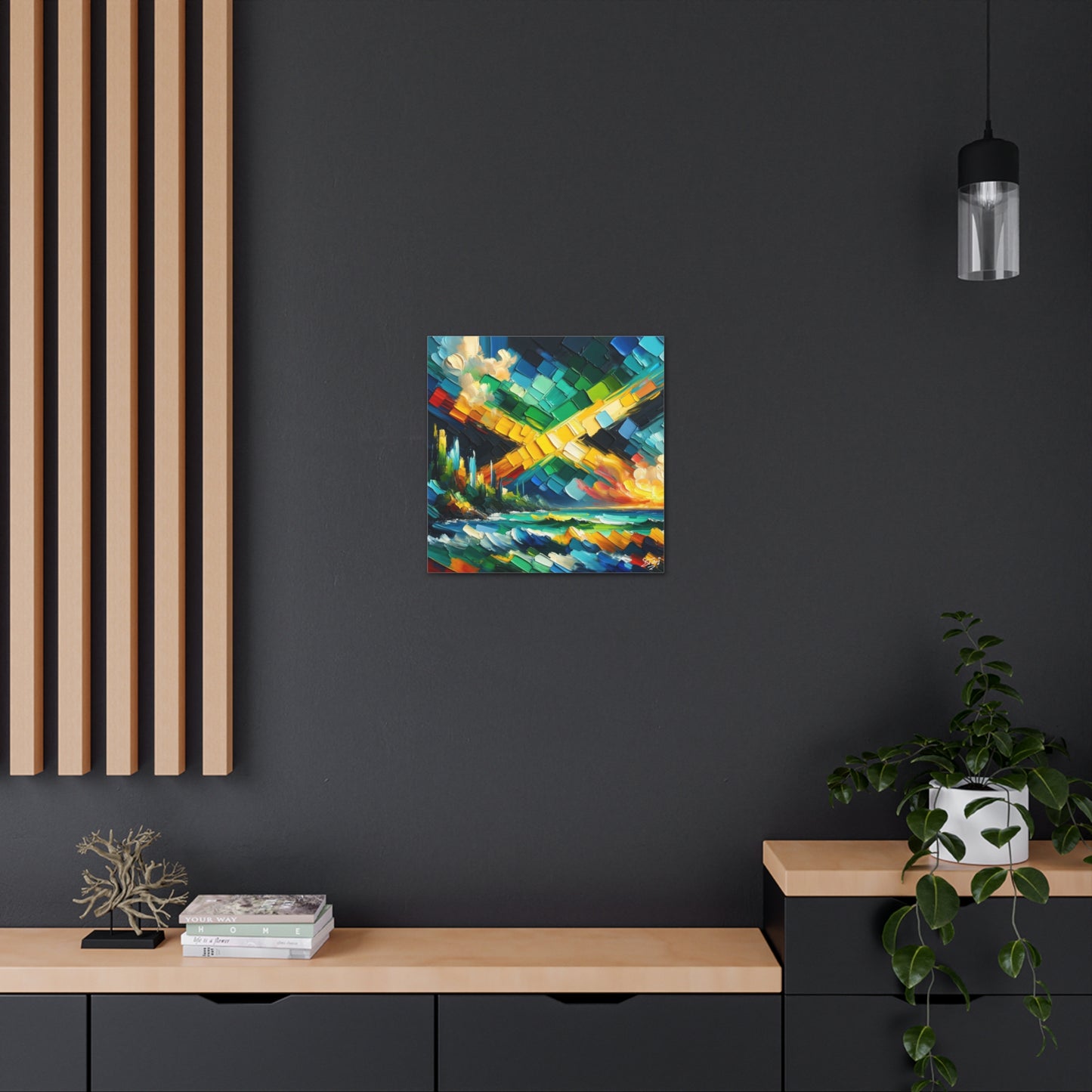 Art Print, Jamaica Abstract Scene, Oil Finish, Unity, One Love, Semi-Abstract, Canvas Gallery Wrap