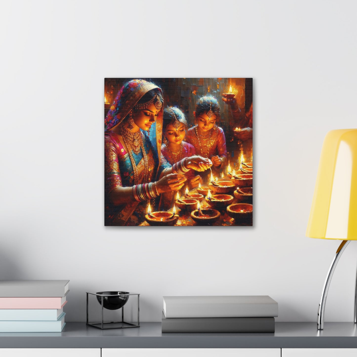 Art Print of Divali/Diwali Celebrations, Indo-Trinidadian, Oil Finish, West Indian Ethnicity, Cultural, Heritage, Canvas Gallery Wraps