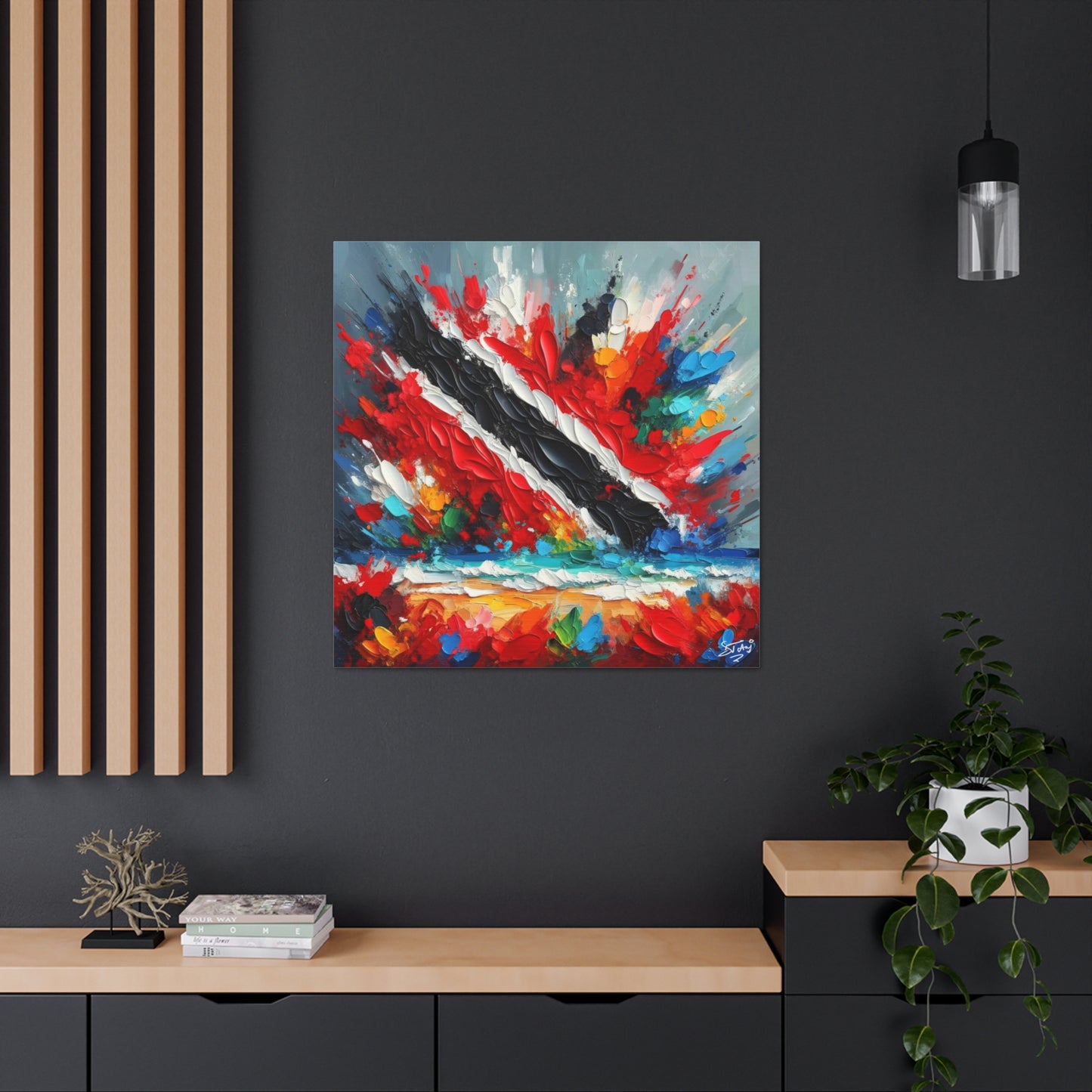 Art Print, Trinidad Abstract Scene, Oil Finish, Unity, One Love, Semi-Abstract, Canvas Gallery Wrap