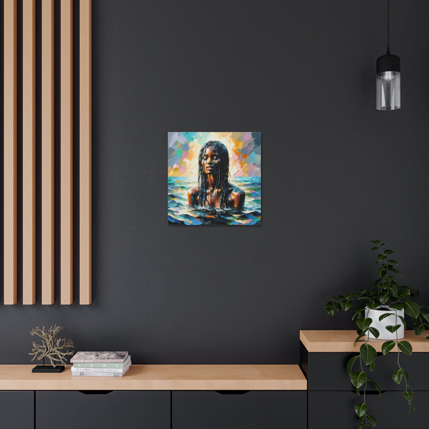 Art Print#9 of Trini Woman - Chilling in the Caribbean Sea, Oil Finish, West Indian Ethnicity, Cultural, Heritage Art, Canvas Gallery Wraps