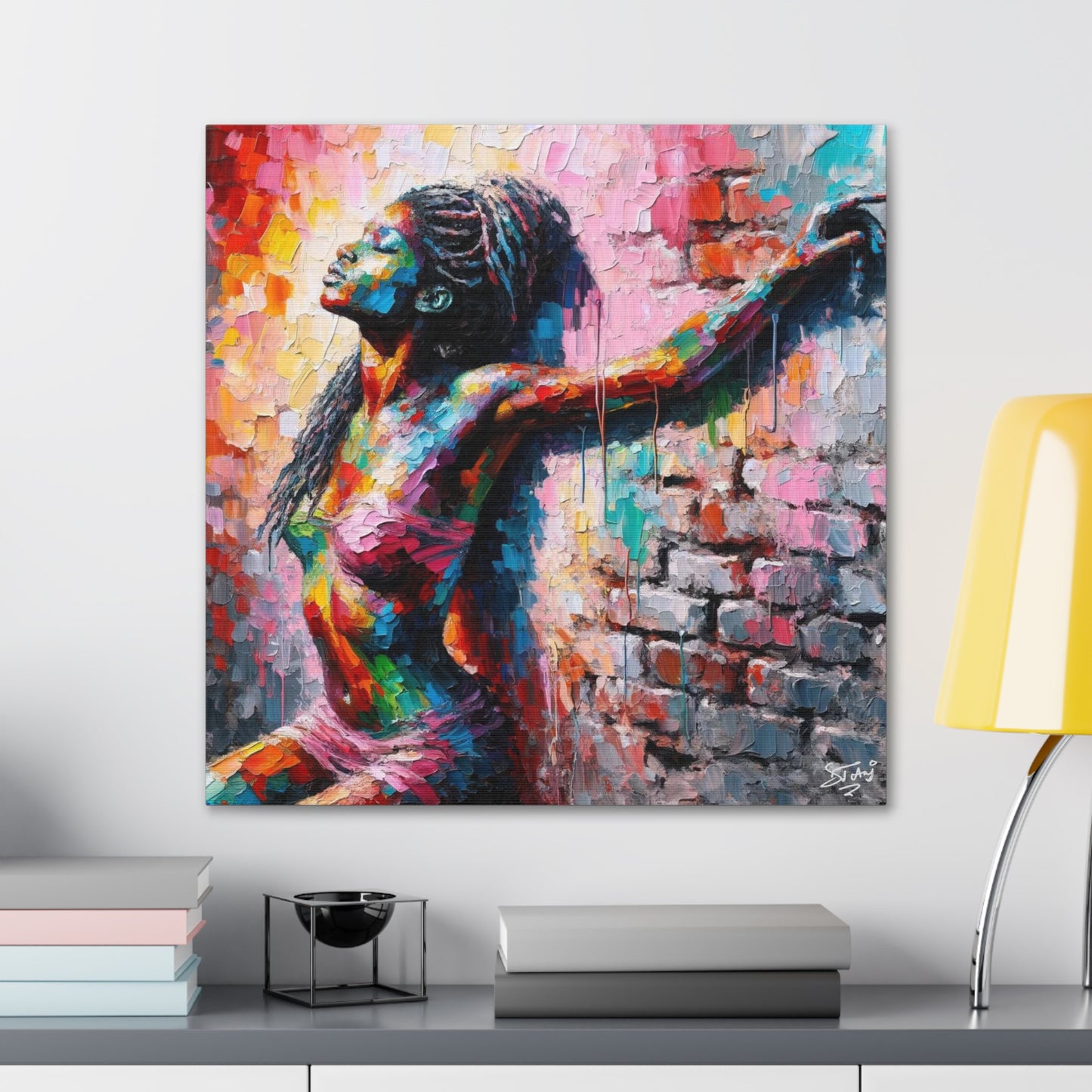 Art Print, Afro-Caribbean Woman "In Paint," Oil Finish, West Indian Ethnicity, Cultural, Heritage, Semi-Abstract, Canvas Gallery Wrap