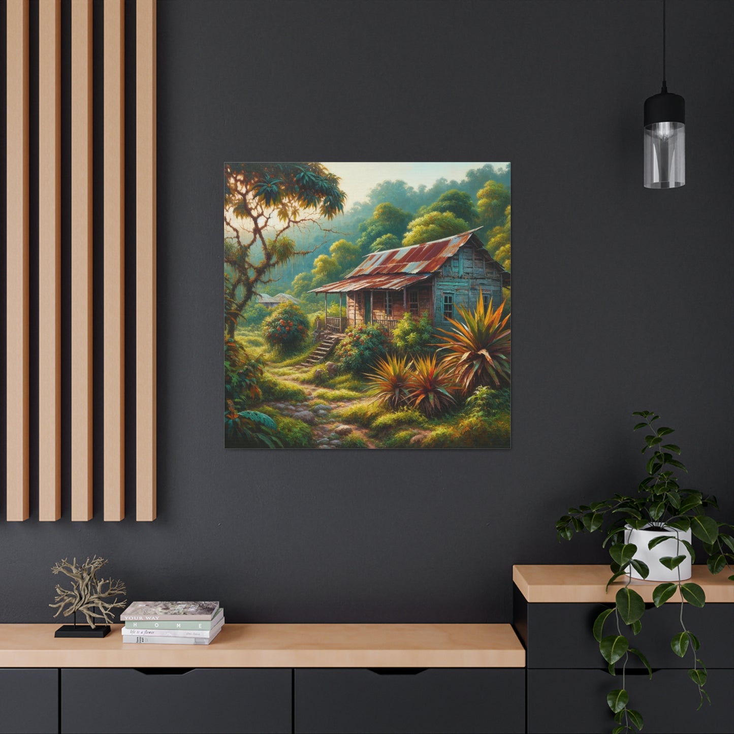 Art Print, Old Wooden House in the Trinidad and Tobago Countryside, Oil Paint Finish, Caribbean, West Indies, Canvas Gallery Wraps