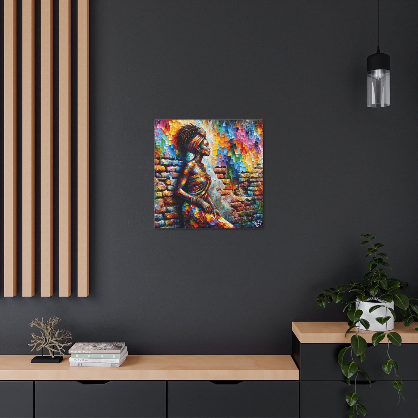 Art Print, Afro-Caribbean Woman "In Paint," (5) Oil Finish, West Indian Ethnicity, Cultural, Heritage, Semi-Abstract, Canvas Gallery Wrap