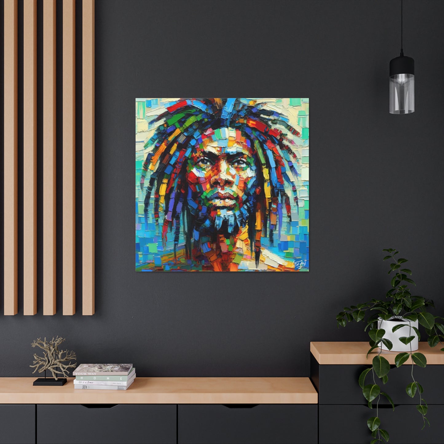 Art Print, "African Man" Oil Finish, West Indian Ethnicity, Cultural, Heritage, Abstract, Canvas Gallery Wrap