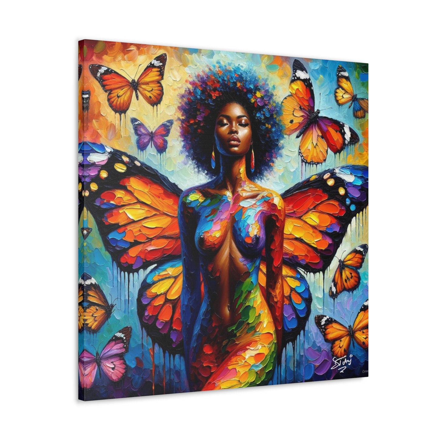 Art Print, Afro-Caribbean Woman, "Metamorphosis" Oil Finish, West Indian Ethnicity, Cultural, Heritage, Abstract, Canvas Gallery Wrap