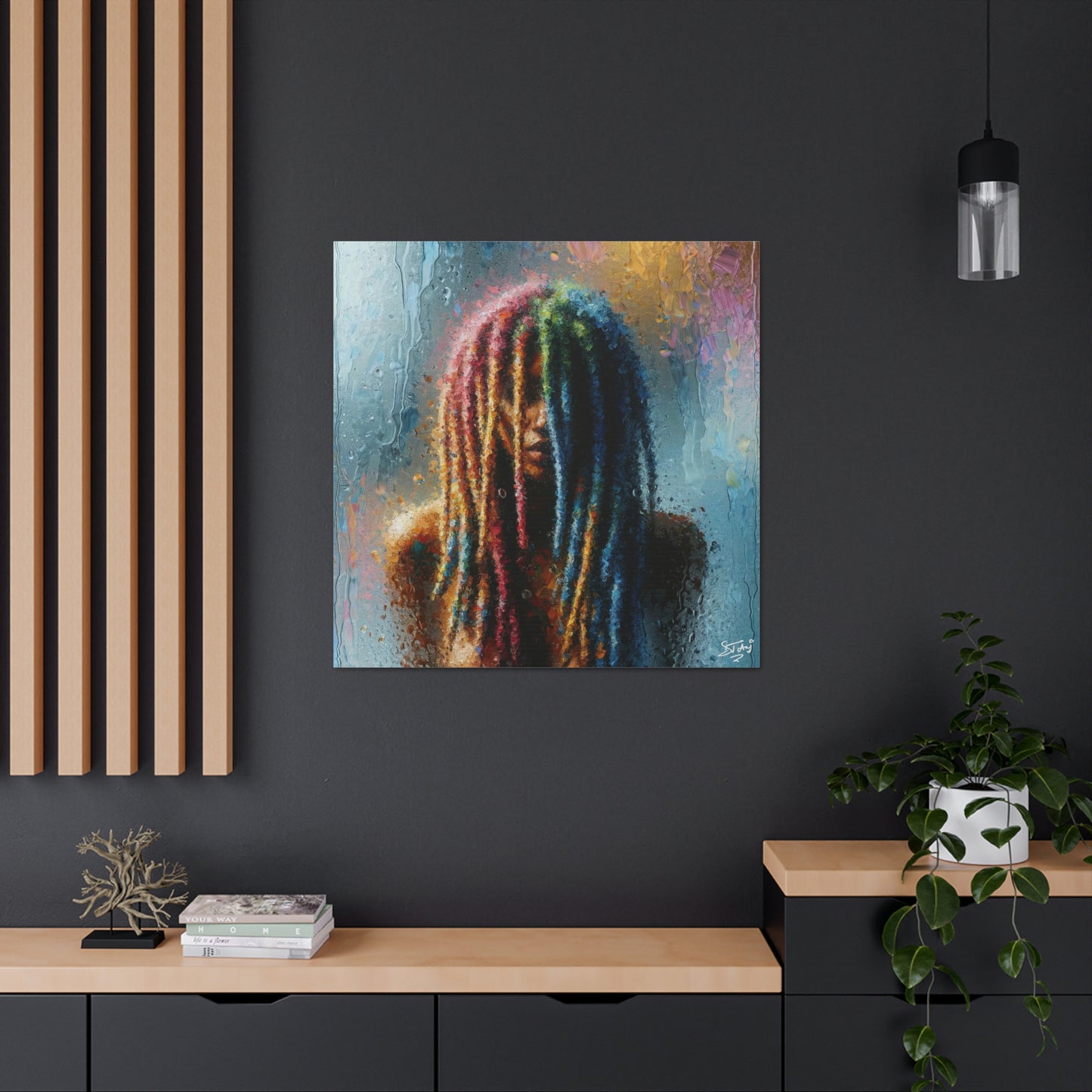 Art Print, Dreadlock Woman in Sauna, Oil Finish, West Indian Ethnicity, Cultural, Heritage, Semi-Abstract, Canvas Gallery Wrap