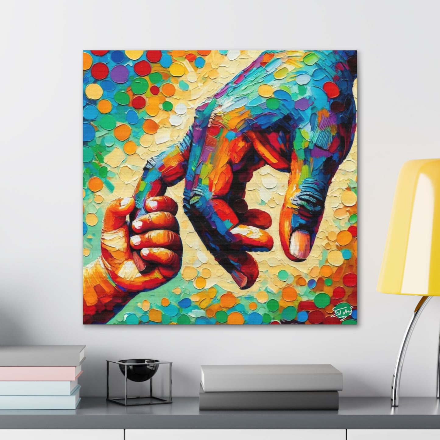 Art Print, Afro-Caribbean Father & Son, Oil Finish, West Indian Ethnicity, Cultural, Heritage, Abstract, Canvas Gallery Wrap