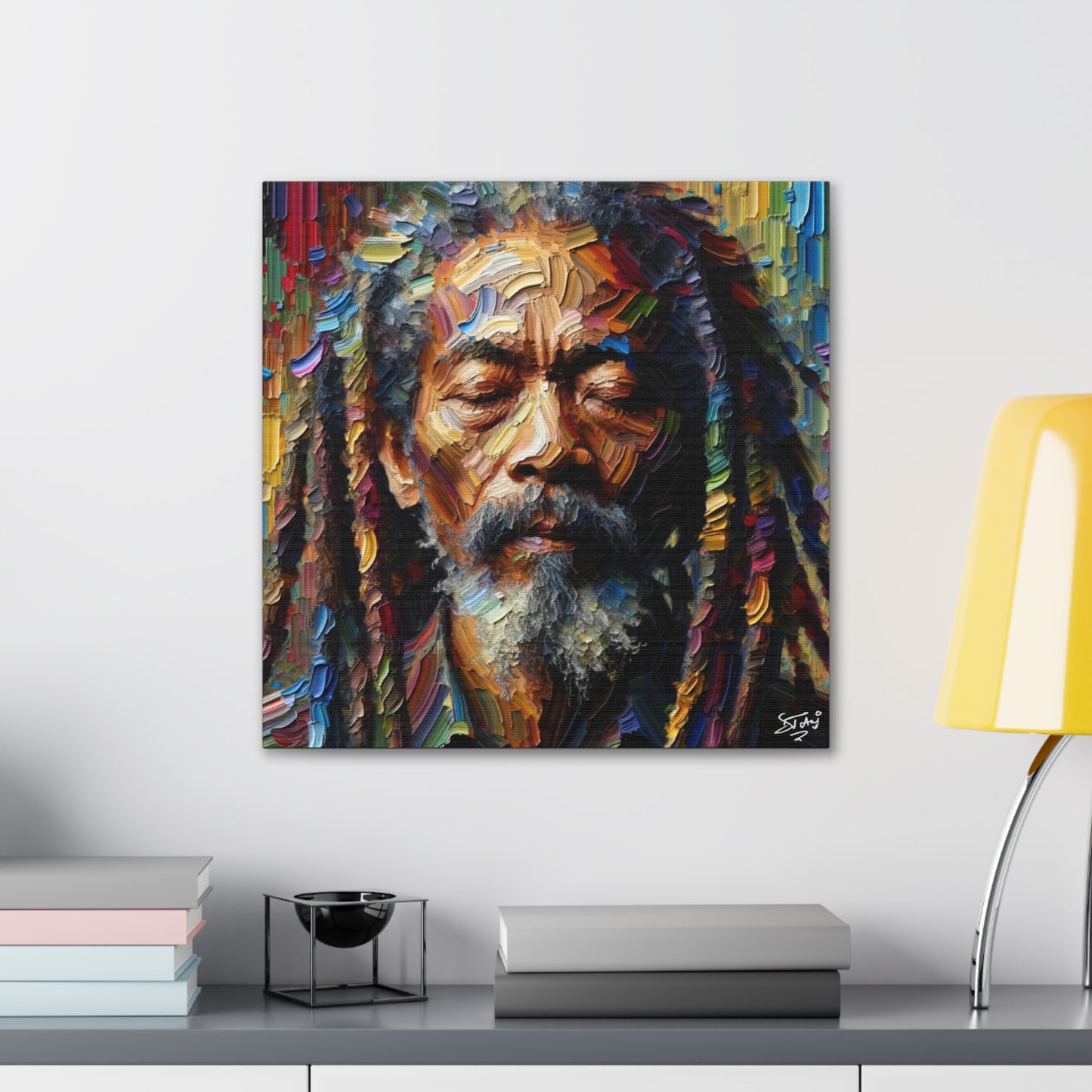 Art Print, Trini Rastaman, Oil Finish, West Indian Ethnicity, Cultural, Heritage, Semi-Abstract, Canvas Gallery Wrap