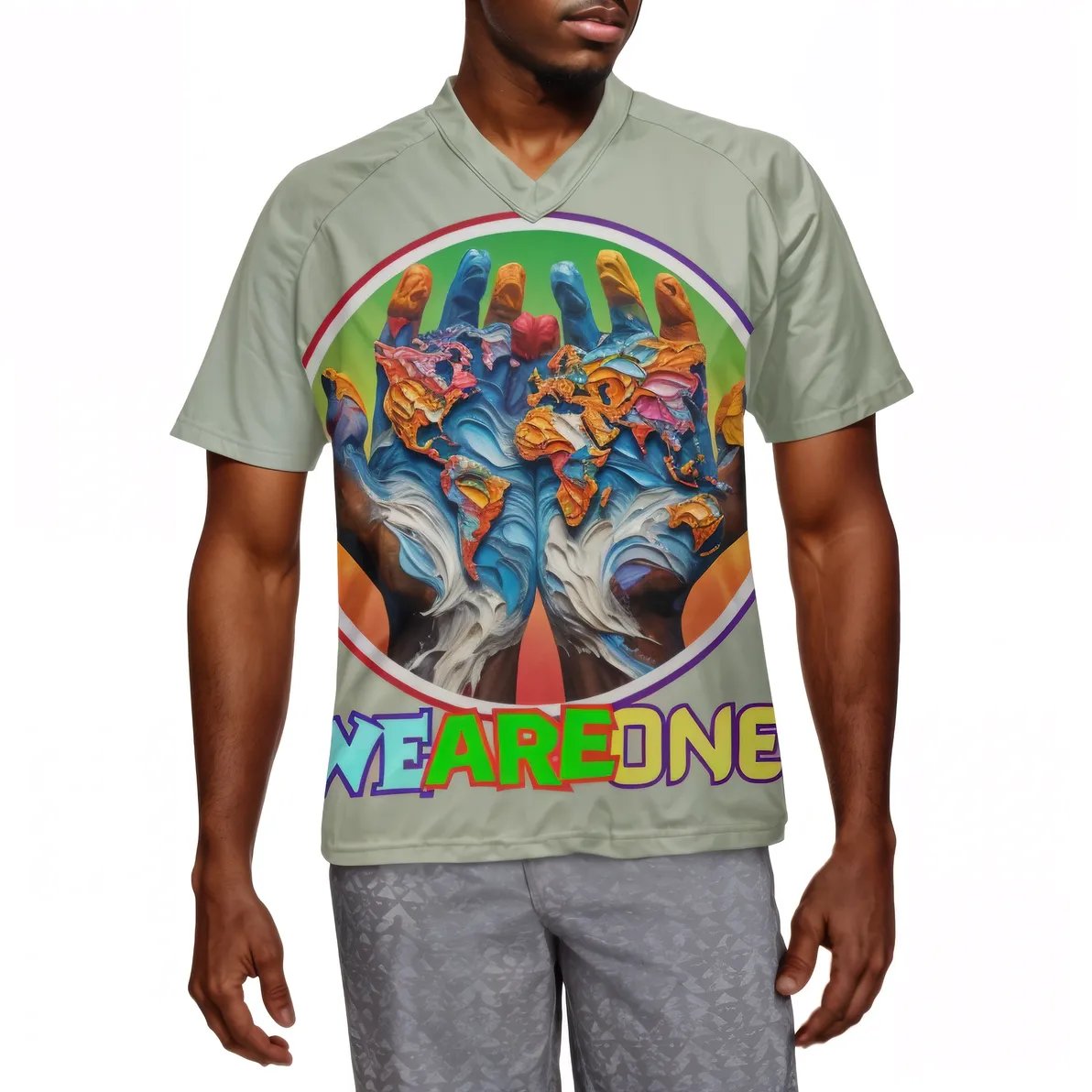 Men's V-Neck Polyester T-Shirt "We Are One"