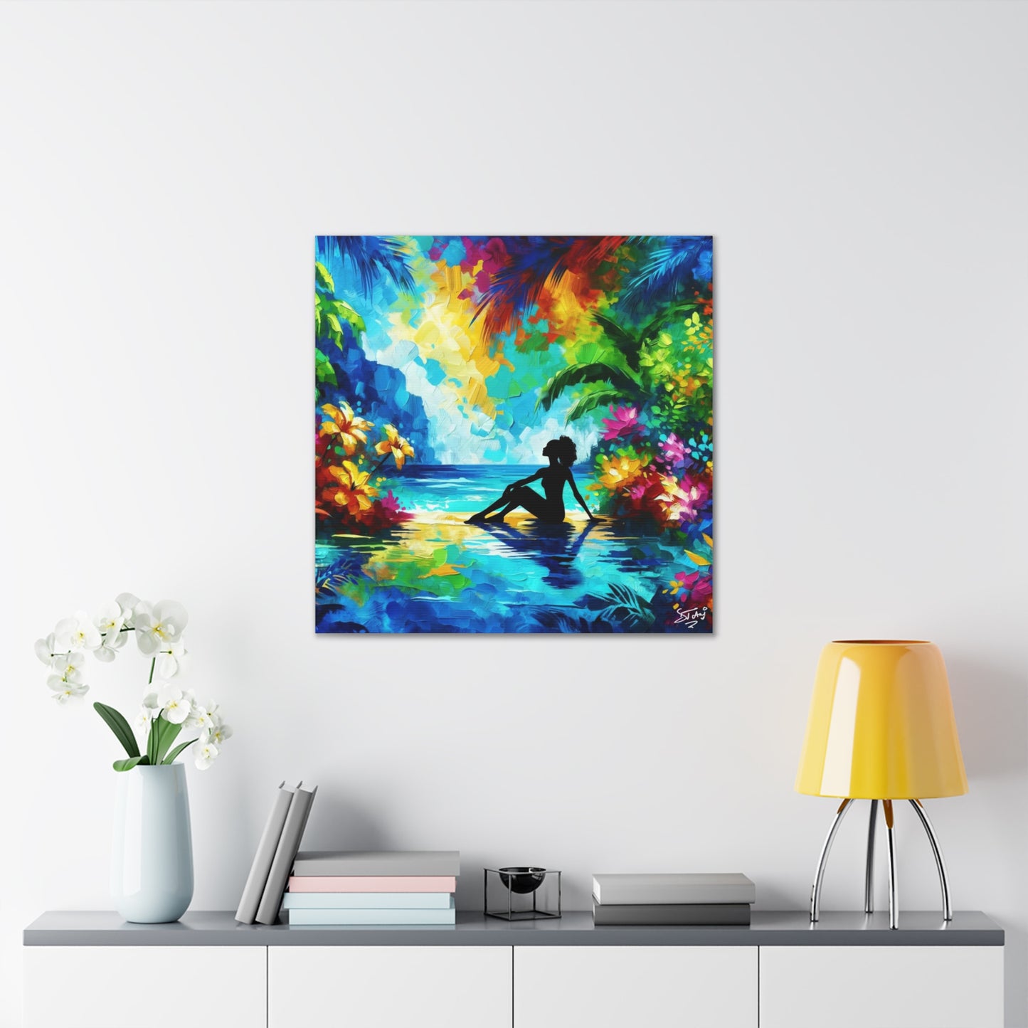 Art Print, Afro-Caribbean Woman, Silhouette, Oil Finish, West Indian Ethnicity, Cultural, Heritage, Abstract, Canvas Gallery Wrap