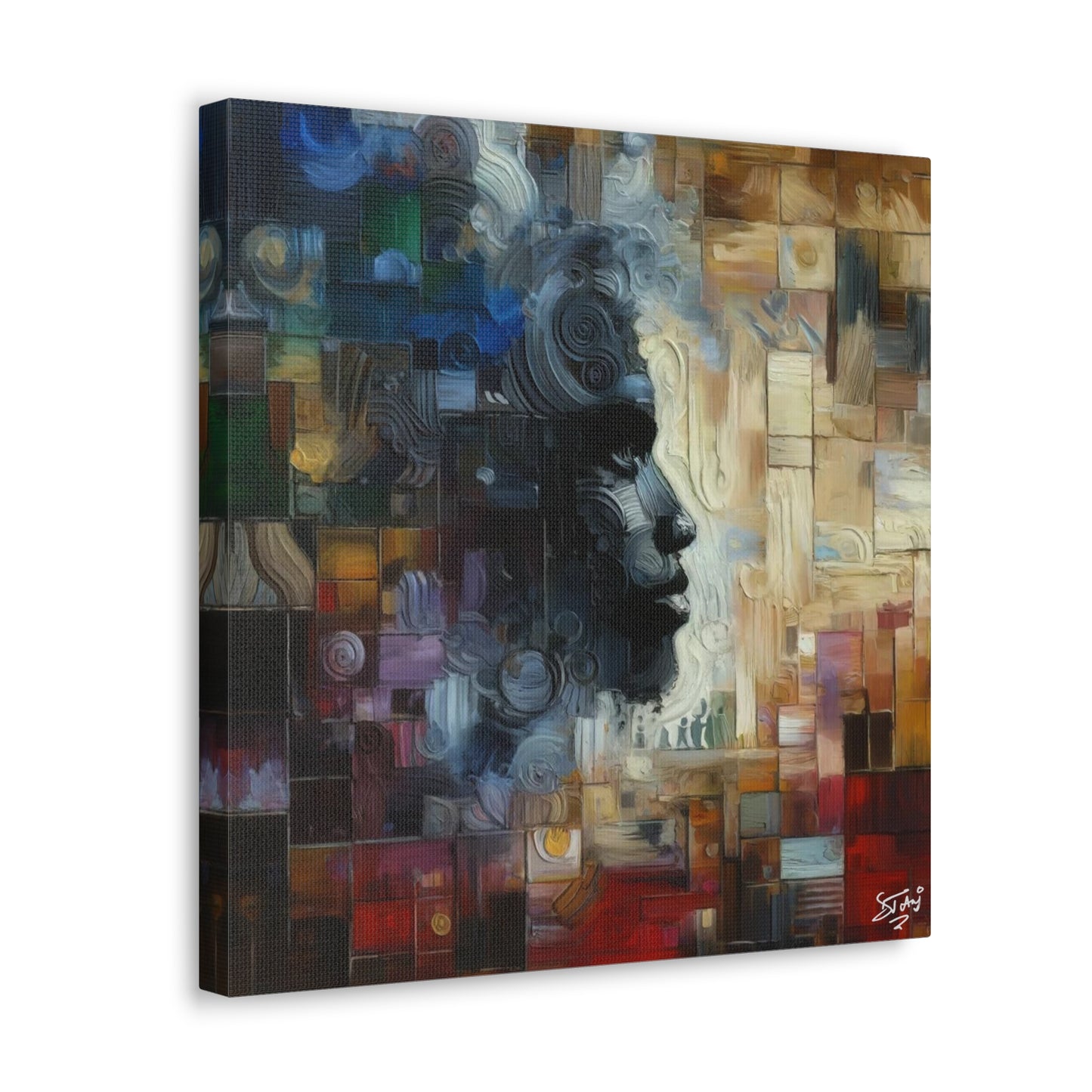 Art Print, Afro-Caribbean Man "In Abstraction," Oil Finish, West Indian Ethnicity, Cultural, Heritage, Abstract, Canvas Gallery Wrap