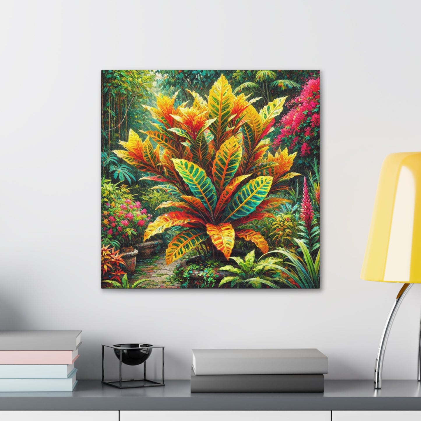 Art Print of Croton Garden, Oil Finish, West Indian Art, Canvas Gallery Wraps