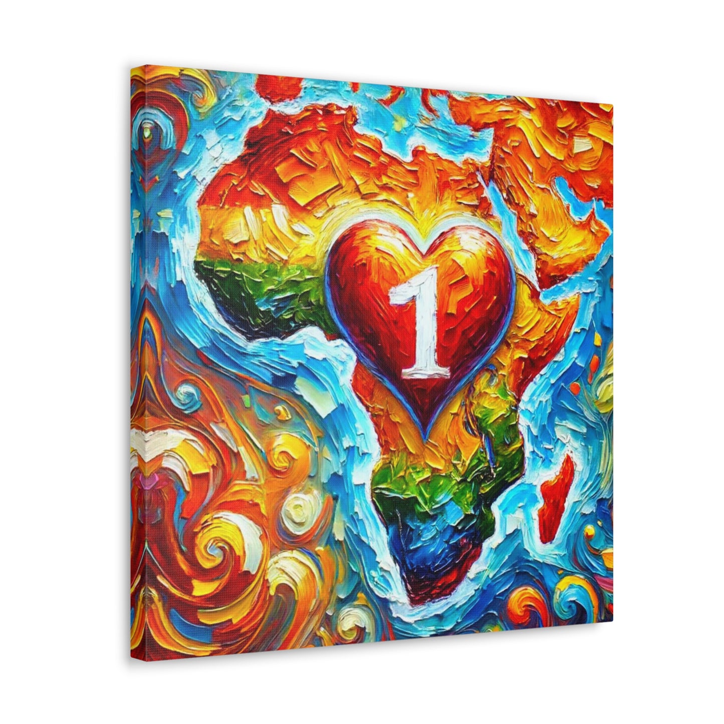 Art Print, "One Love" Oil Finish, Abstract, African Unity, Ethnicity, Cultural, Heritage, Semi-Abstract, Canvas Gallery Wrap