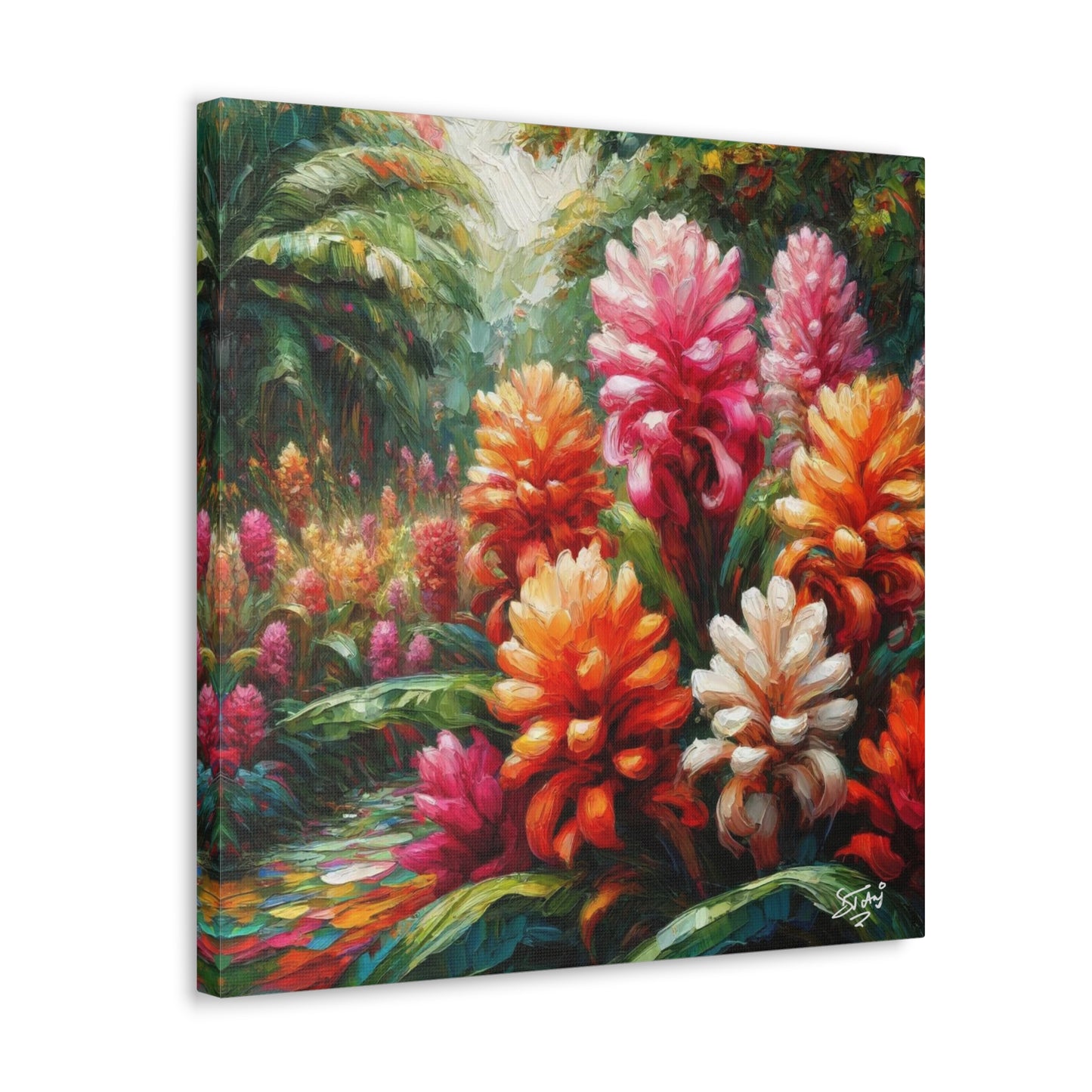 Art Print of Tropical Flower Garden, Oil Finish, West Indian Art, Canvas Gallery Wraps