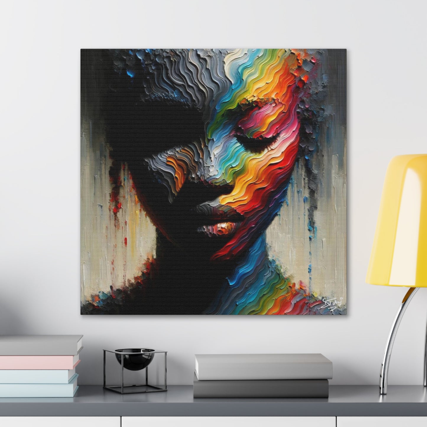 Art Print, Afro-Caribbean Woman "Face Paint In Silhouette," Oil Finish, West Indian Ethnicity, Cultural, Heritage, Semi-Abstract, Canvas Gallery Wrap