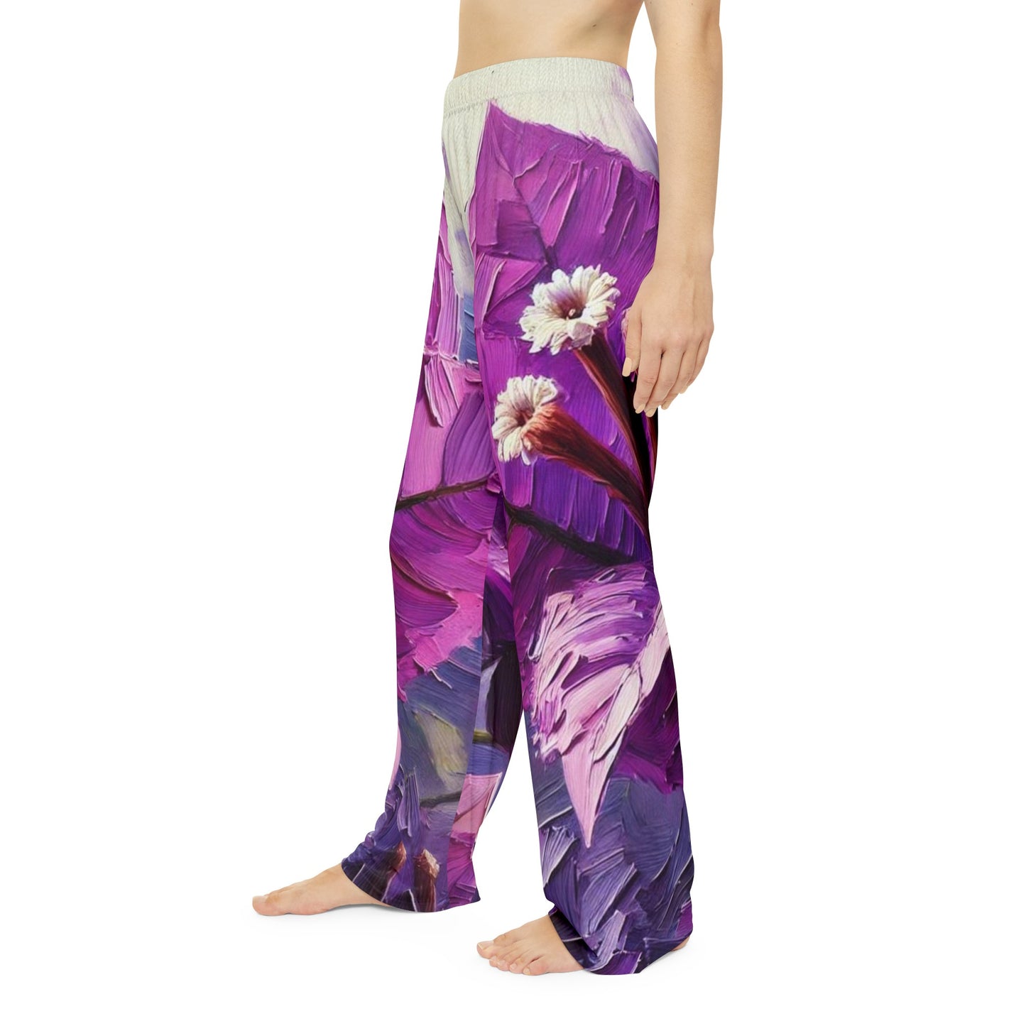 Women's Brushed Polyester Lounge Pants (AOP) Purple Floral Print