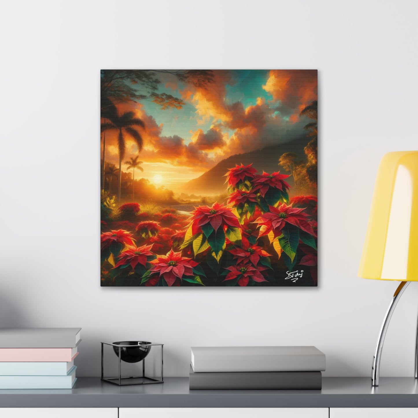 Print of Wild Poinsettia Plants in the Caribbean During Sunset, Trinidad and Tobago, Canvas Gallery Wraps