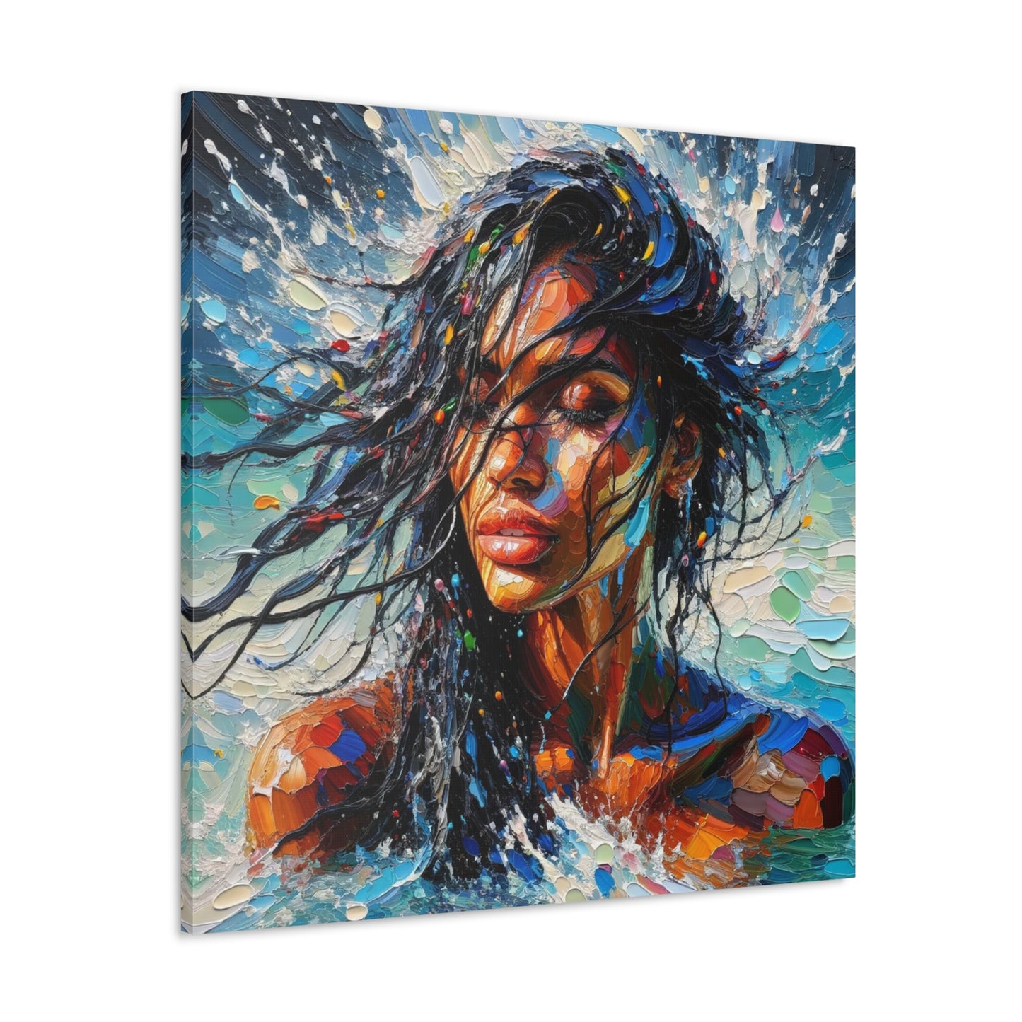 Art Print of Trini Woman - Chilling in the Caribbean Sea, Oil Finish, West Indian Ethnicity, Cultural, Heritage Art, Canvas Gallery Wraps