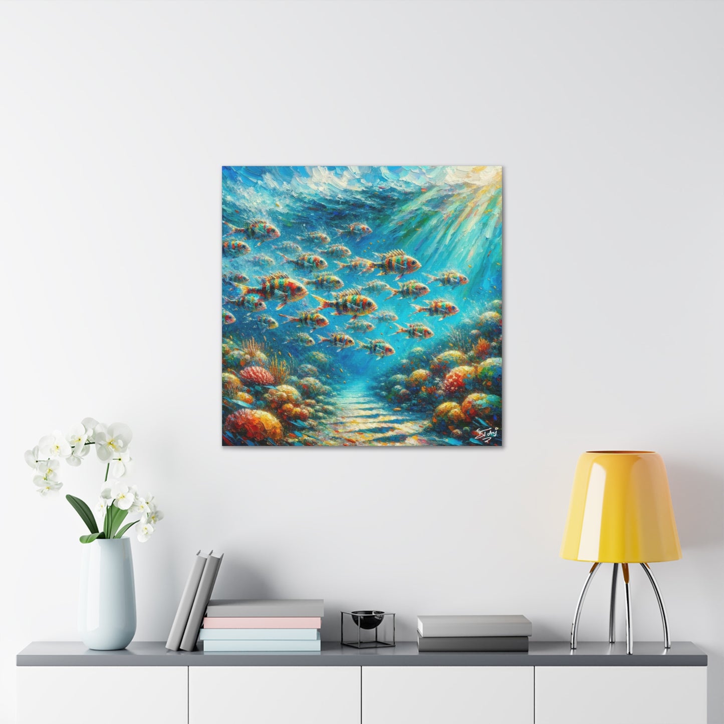 Art Print, School of Squirelfish, Oil Finish, Caribbean Nature, Canvas Gallery Wrap