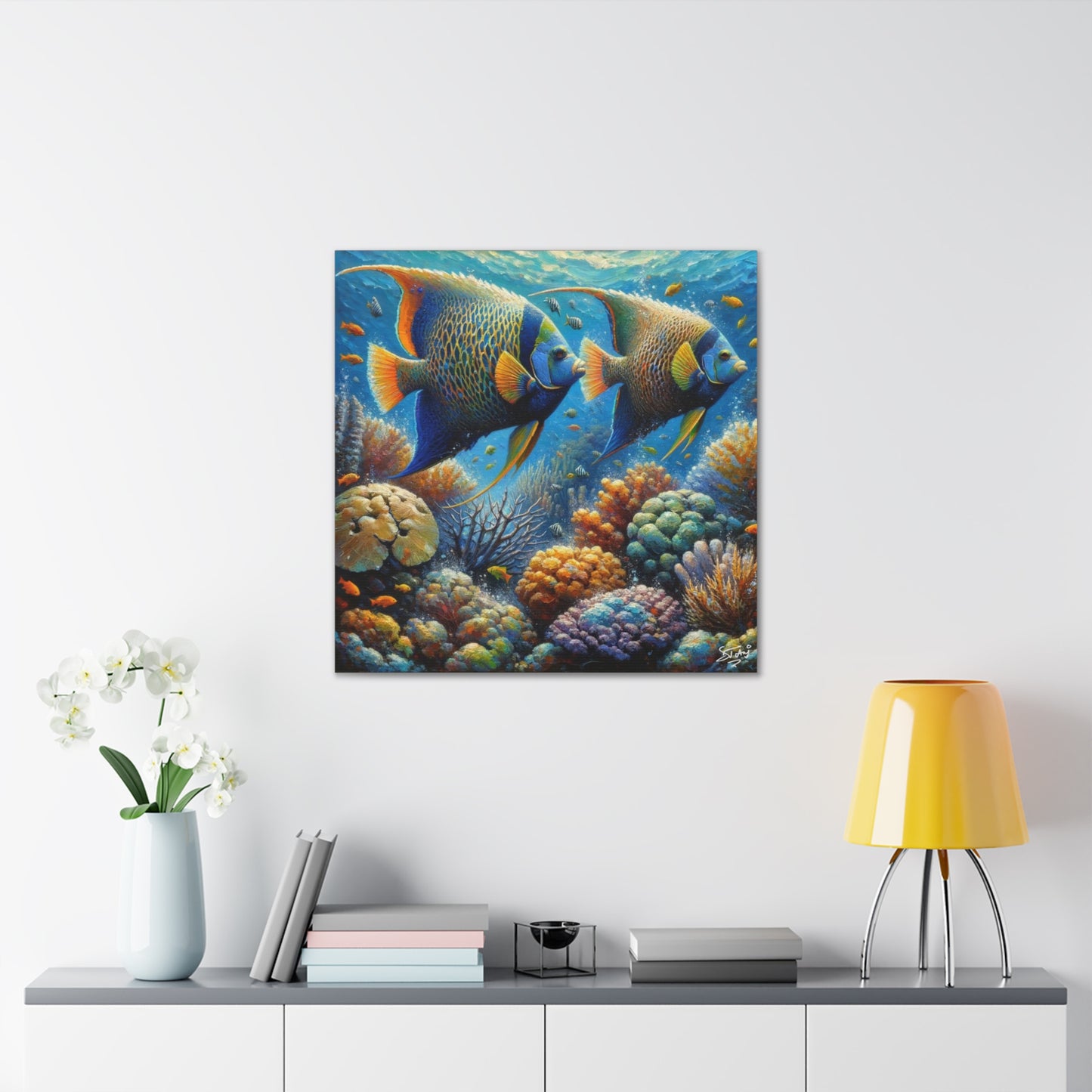 Art Print, Queen Angelfish, Oil Finish, Caribbean Nature, Canvas Gallery Wrap