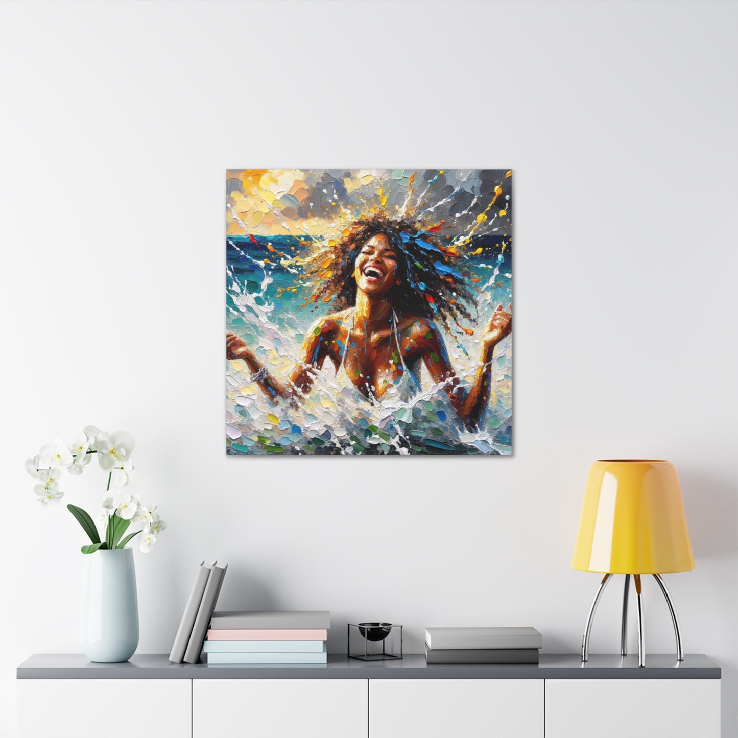 Art Print of Dougla Woman's Exhilaration Captured - Joy, Laughter, Color, Caribbean, Oil Finish, West Indian Art, Canvas Gallery Wraps