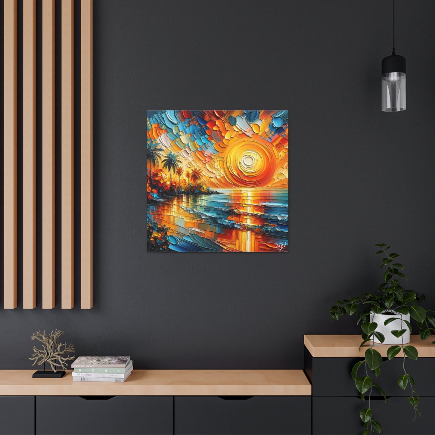 Art Print of Caribbean Sunset Beach Scene, West Indian Art, Canvas Gallery Wraps