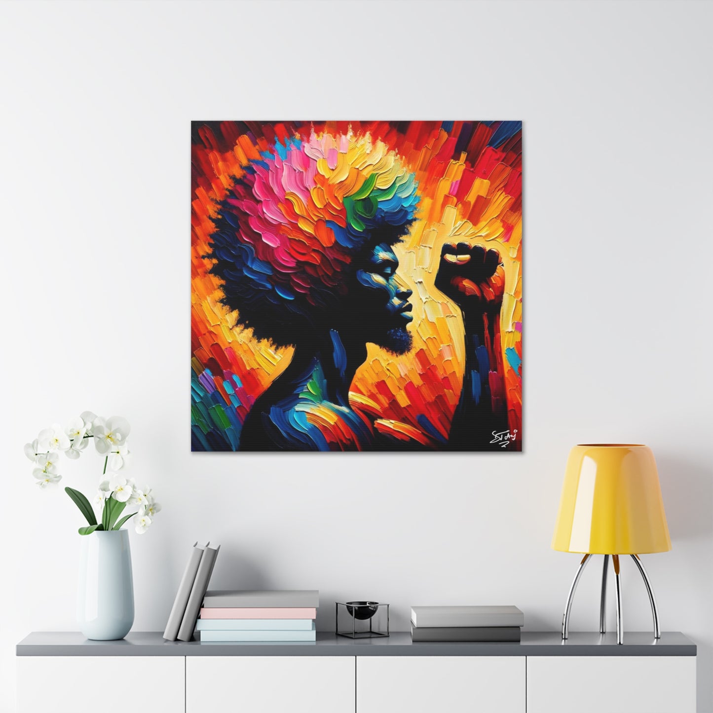 Art Print, Afro-Caribbean Man, Black Power, Silhouette, Oil Finish, West Indian Ethnicity, Semi-Abstract, Canvas Gallery Wrap